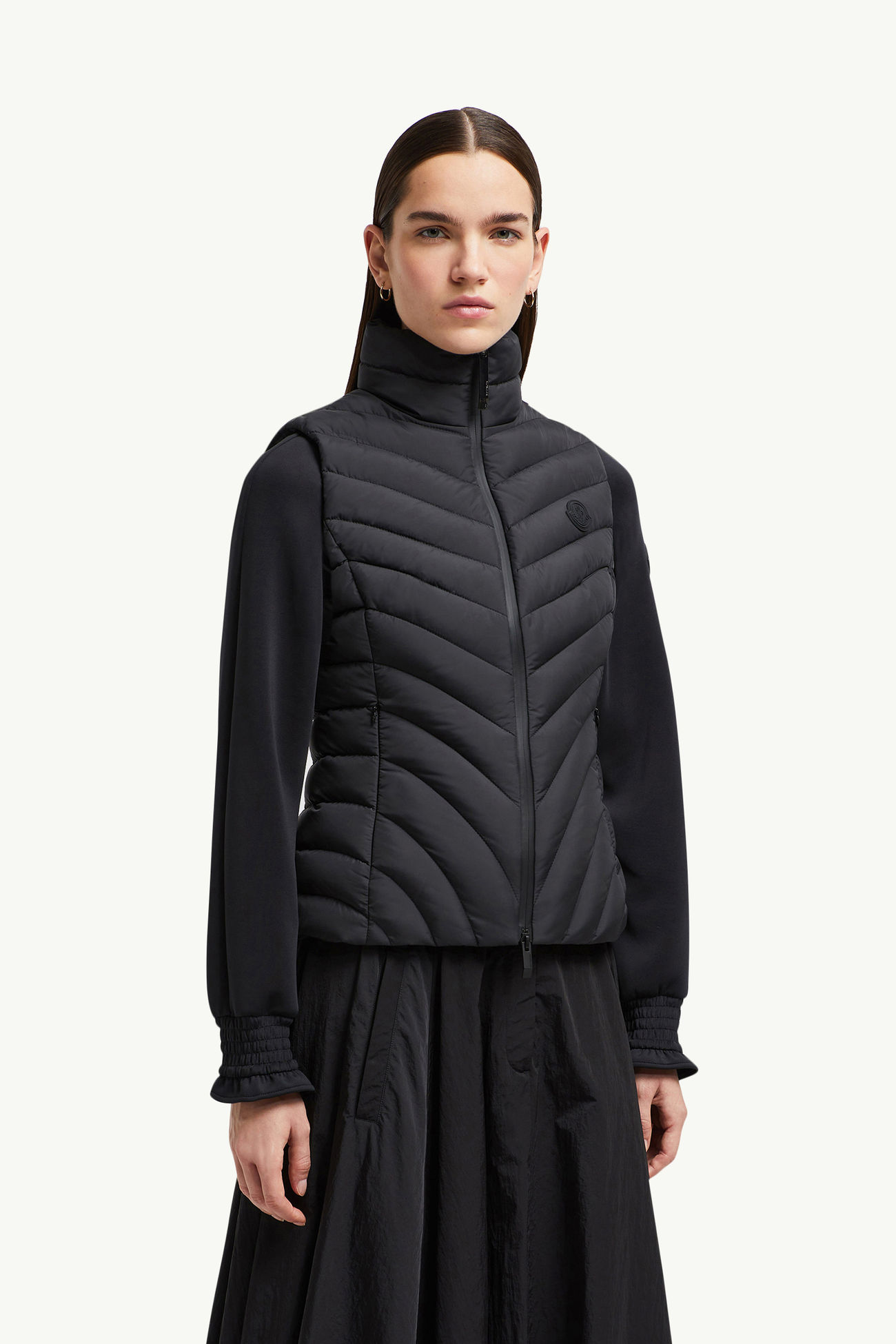 Gilet imbottito in piuma con trapuntatura diagonale Granes Donna Nero Moncler 3