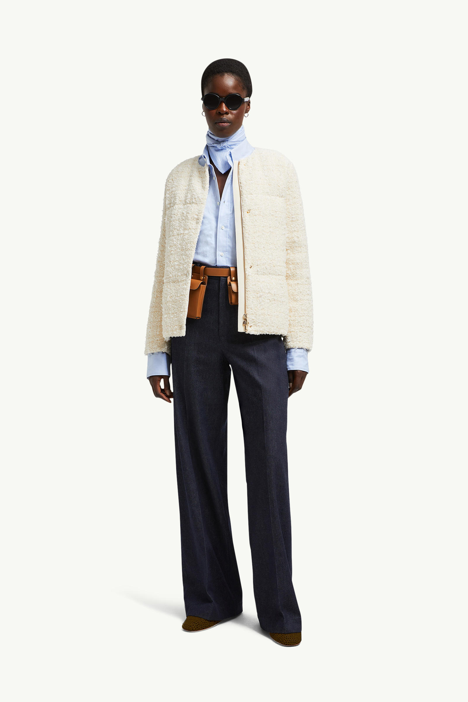 Gerberoy Tweed Short Down Jacket Women White Ivory Moncler 0