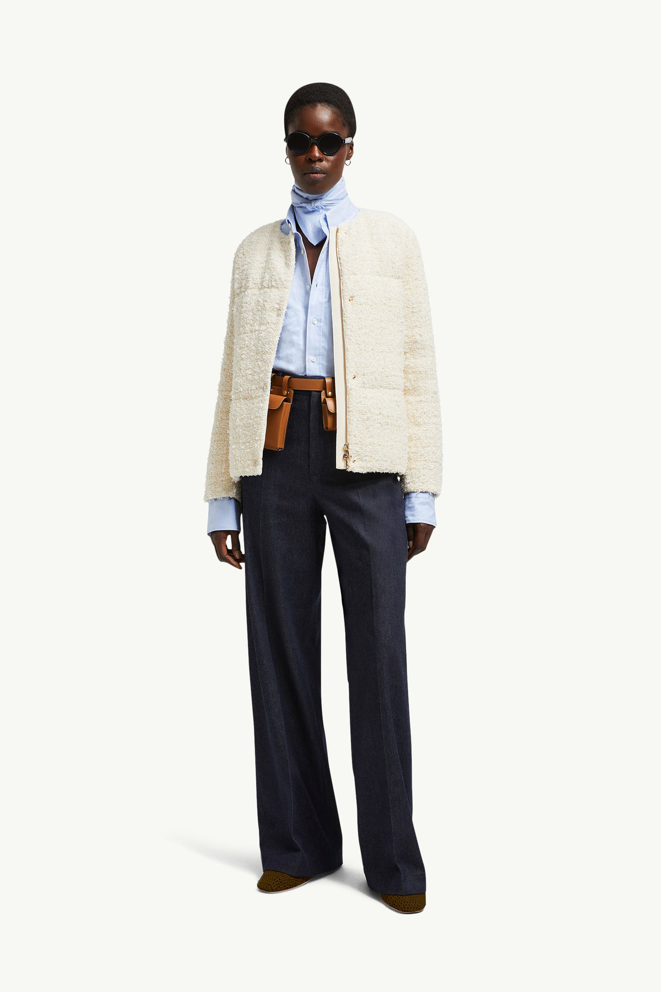 Plumífero corto de tweed Gerberoy Mujer Blanco Marfil Moncler 0