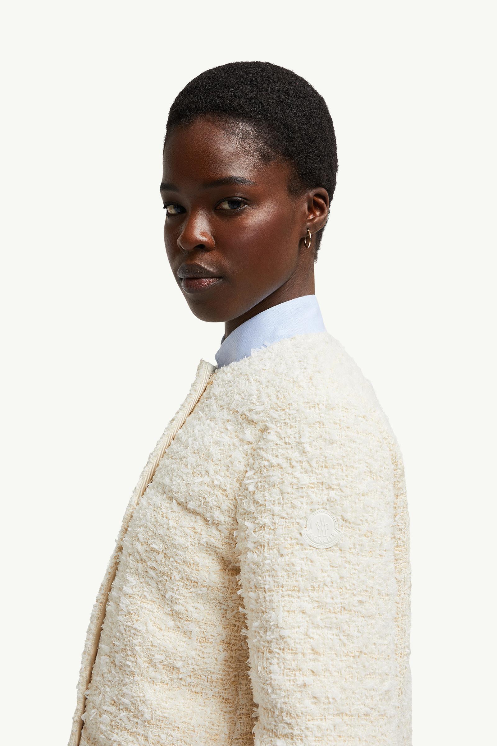 Gerberoy Tweed Short Down Jacket Women White Ivory Moncler 1