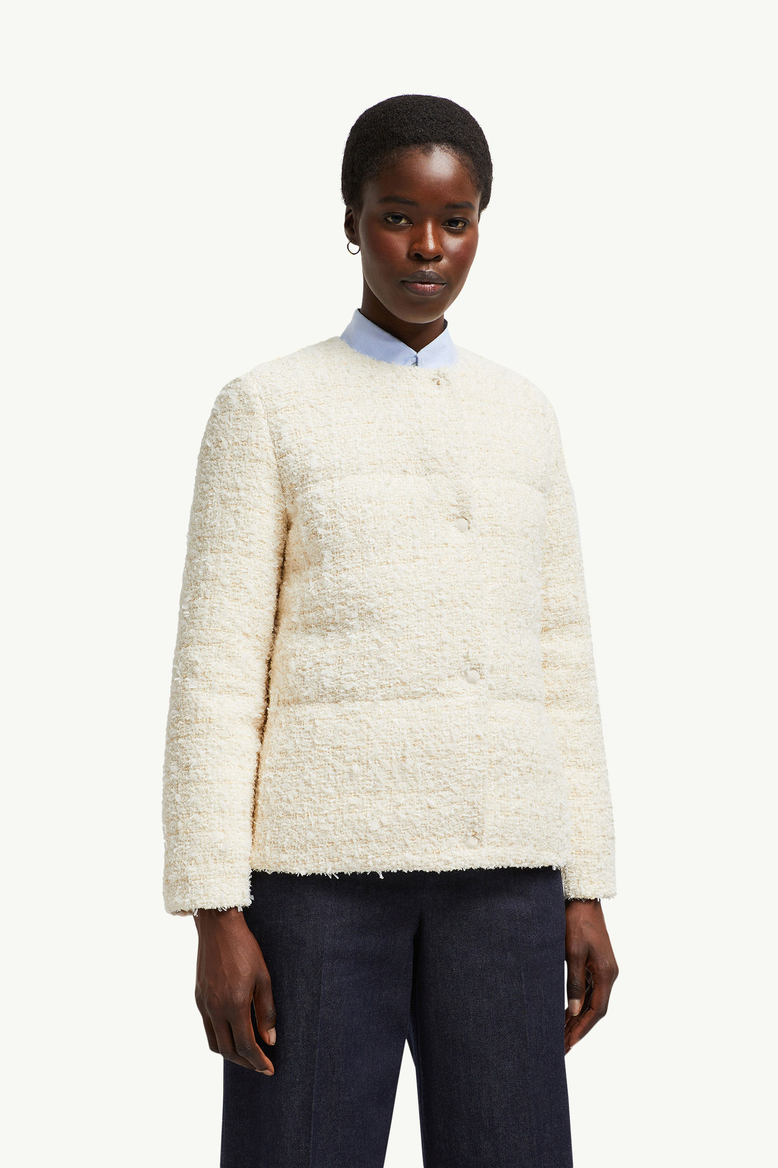 Gerberoy Tweed Short Down Jacket Women White Ivory Moncler 3