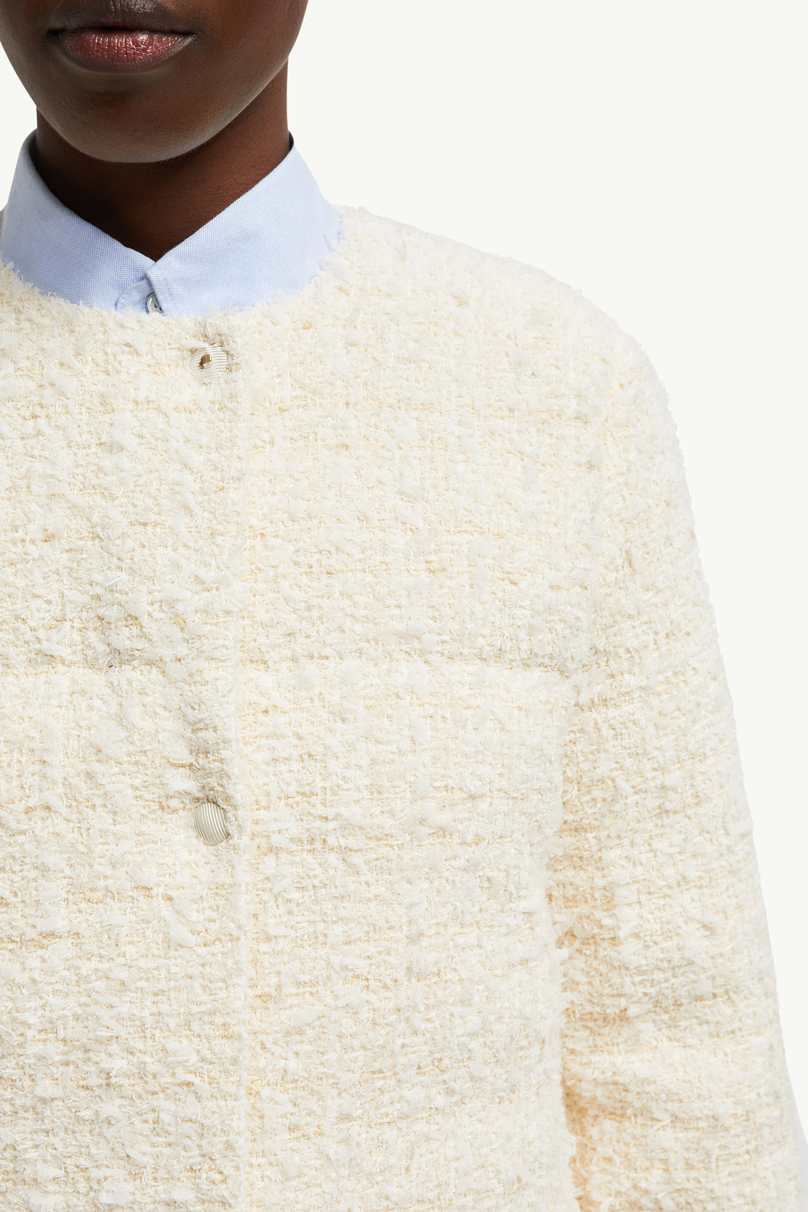 Gerberoy Tweed Short Down Jacket Women White Ivory Moncler 5