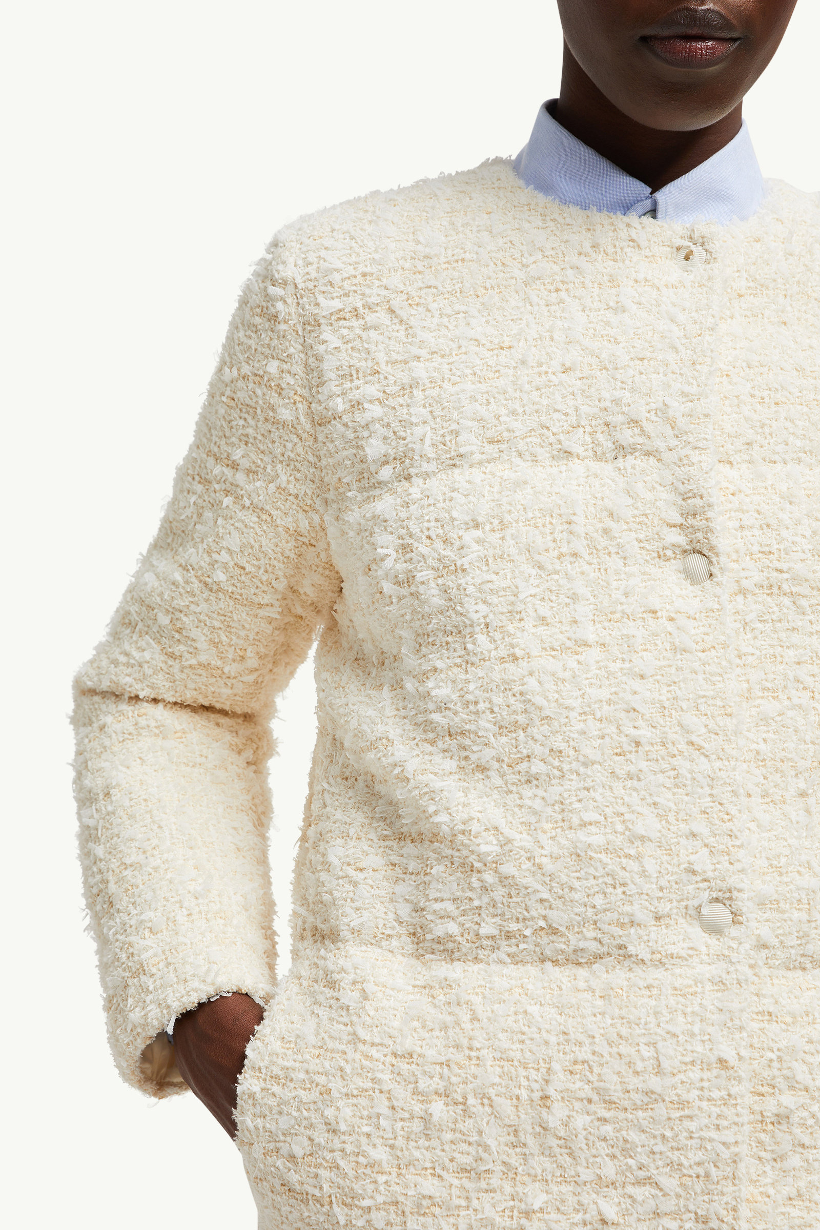 Gerberoy Tweed Short Down Jacket Women White Ivory Moncler 6
