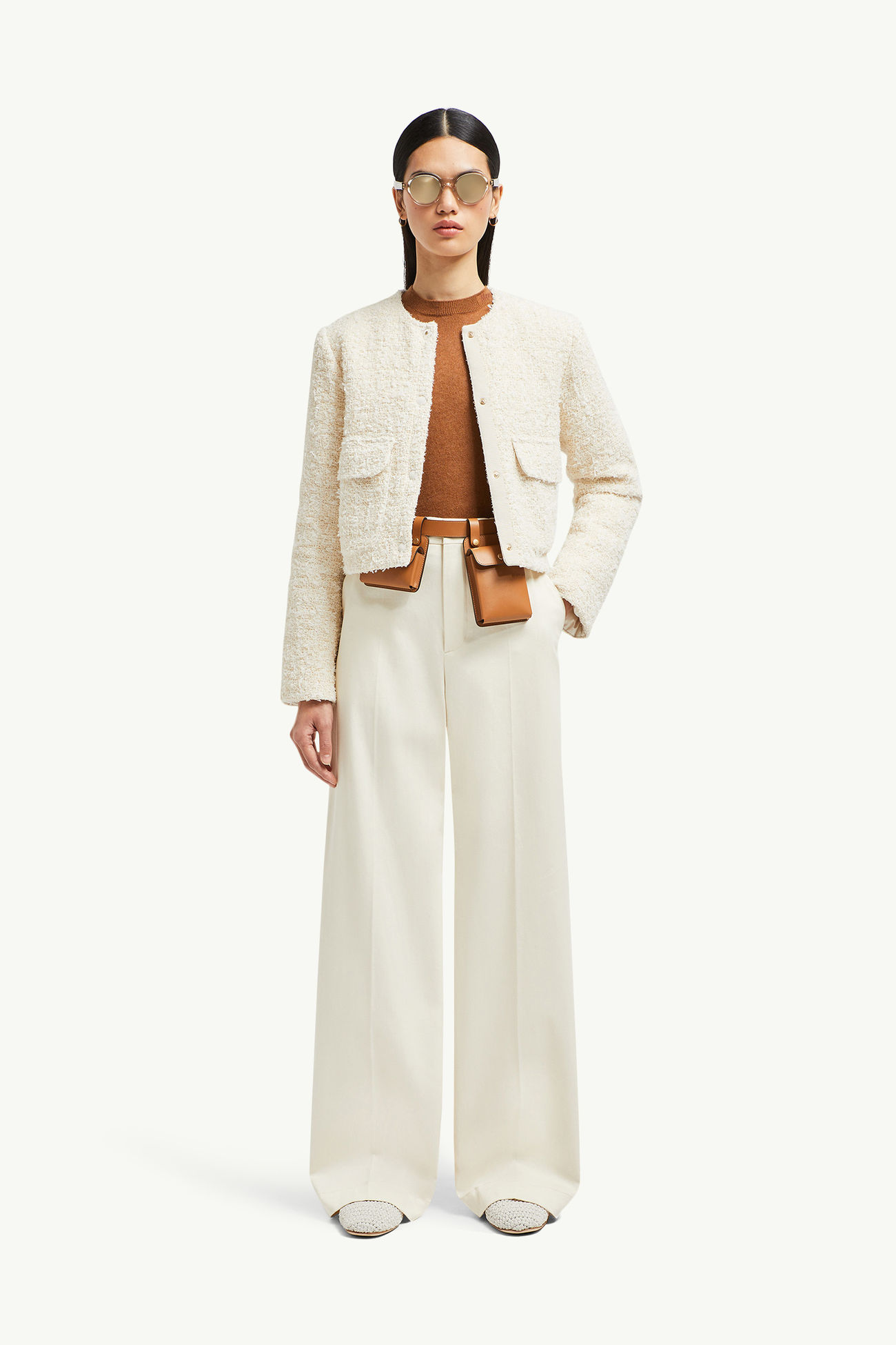 Plumífero corto de tweed Dauphin Mujer Blanco Marfil Moncler 0