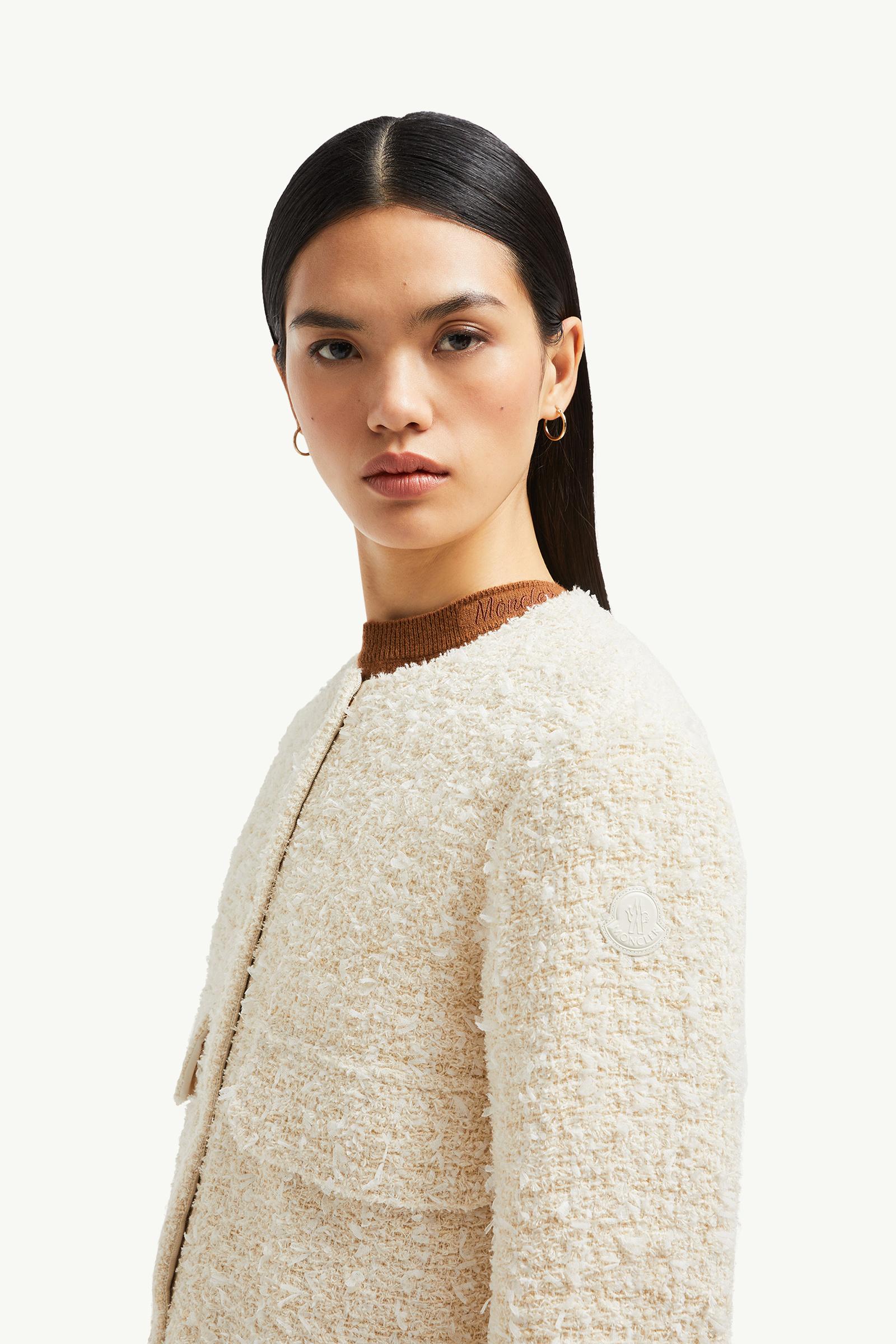 Dauphin Tweed Short Down Jacket Women White Ivory Moncler 1