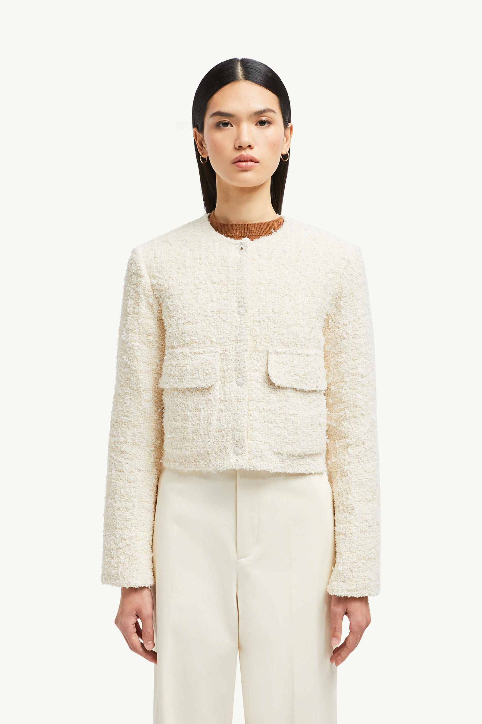 Dauphin Tweed Short Down Jacket Women White Ivory Moncler 3