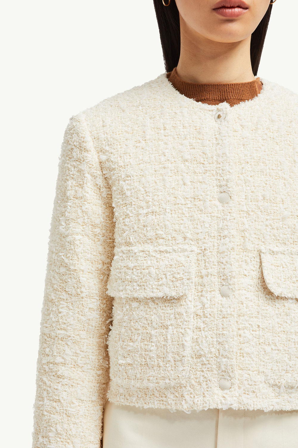 Dauphin Tweed Short Down Jacket Women White Ivory Moncler 5