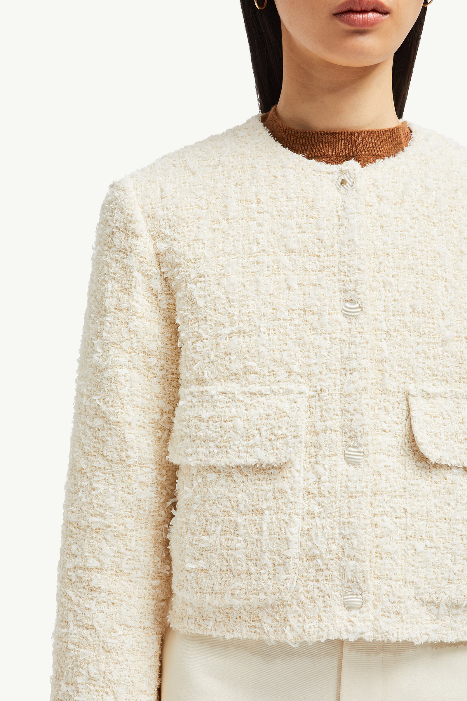Dauphin Tweed Short Down Jacket Women White Ivory Moncler 5
