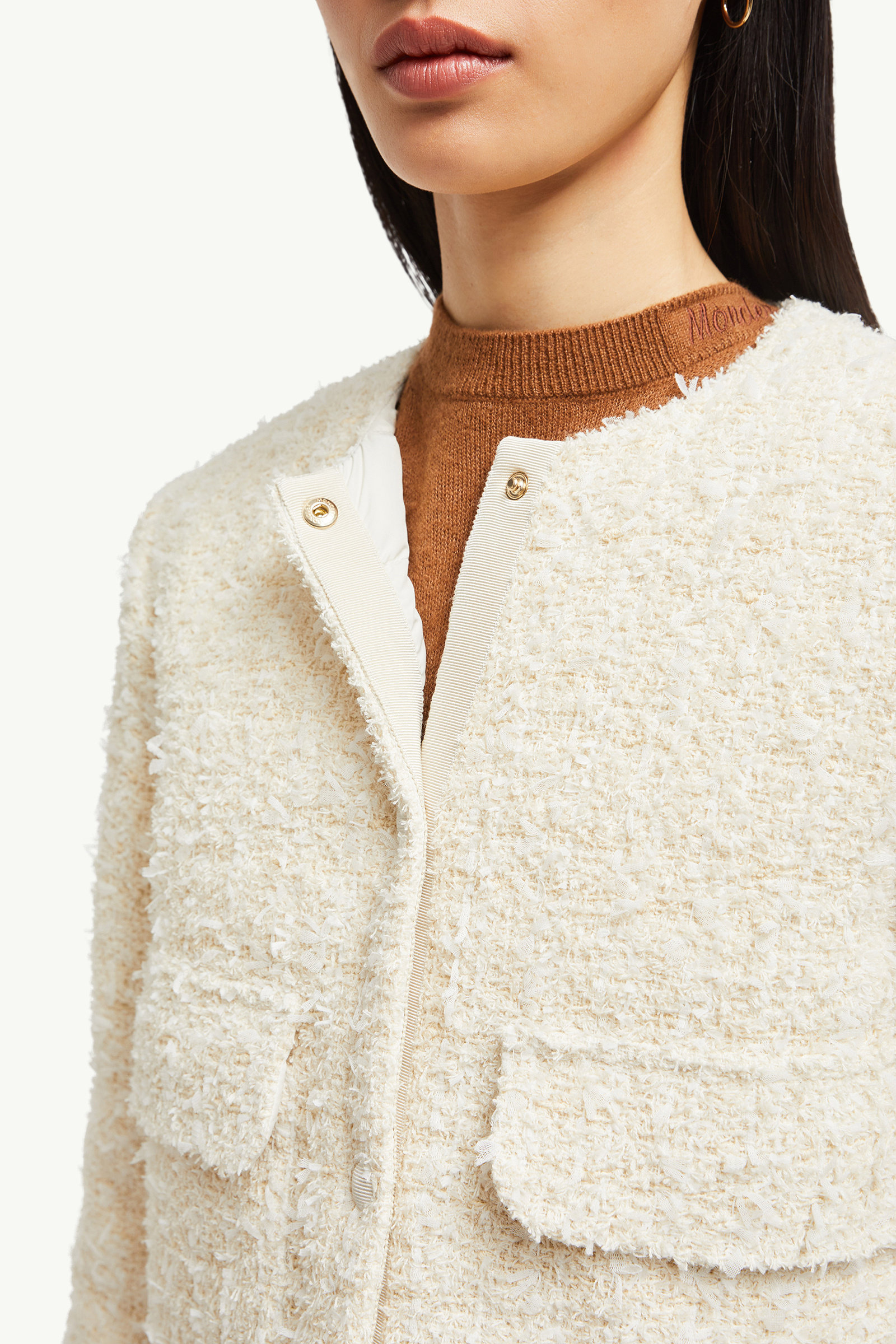 Dauphin Tweed Short Down Jacket Women White Ivory Moncler 6