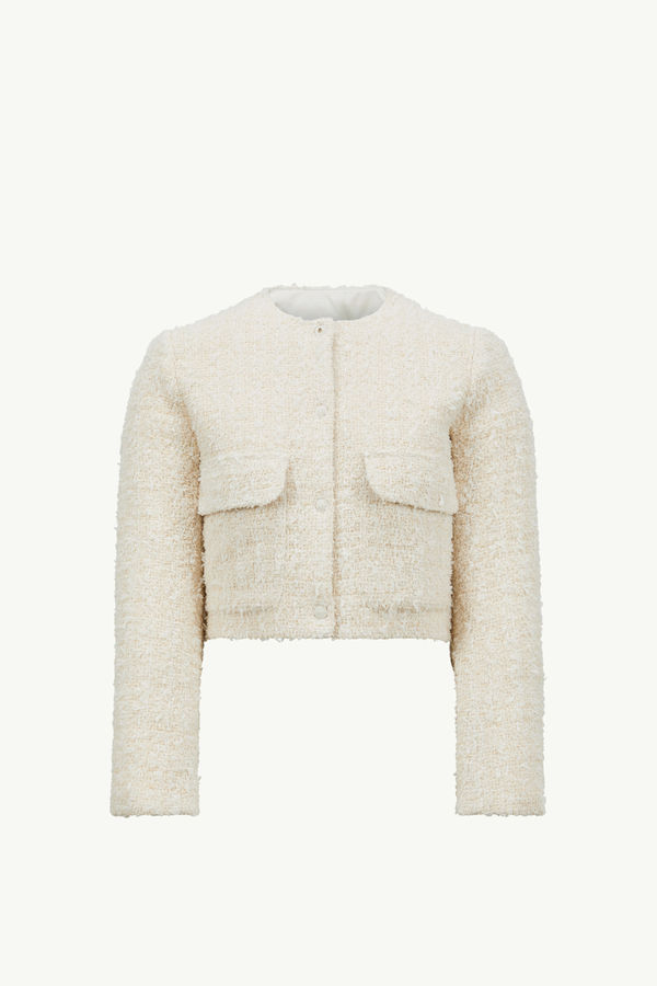 Dauphin Tweed Short Down Jacket Women White Ivory Moncler 2