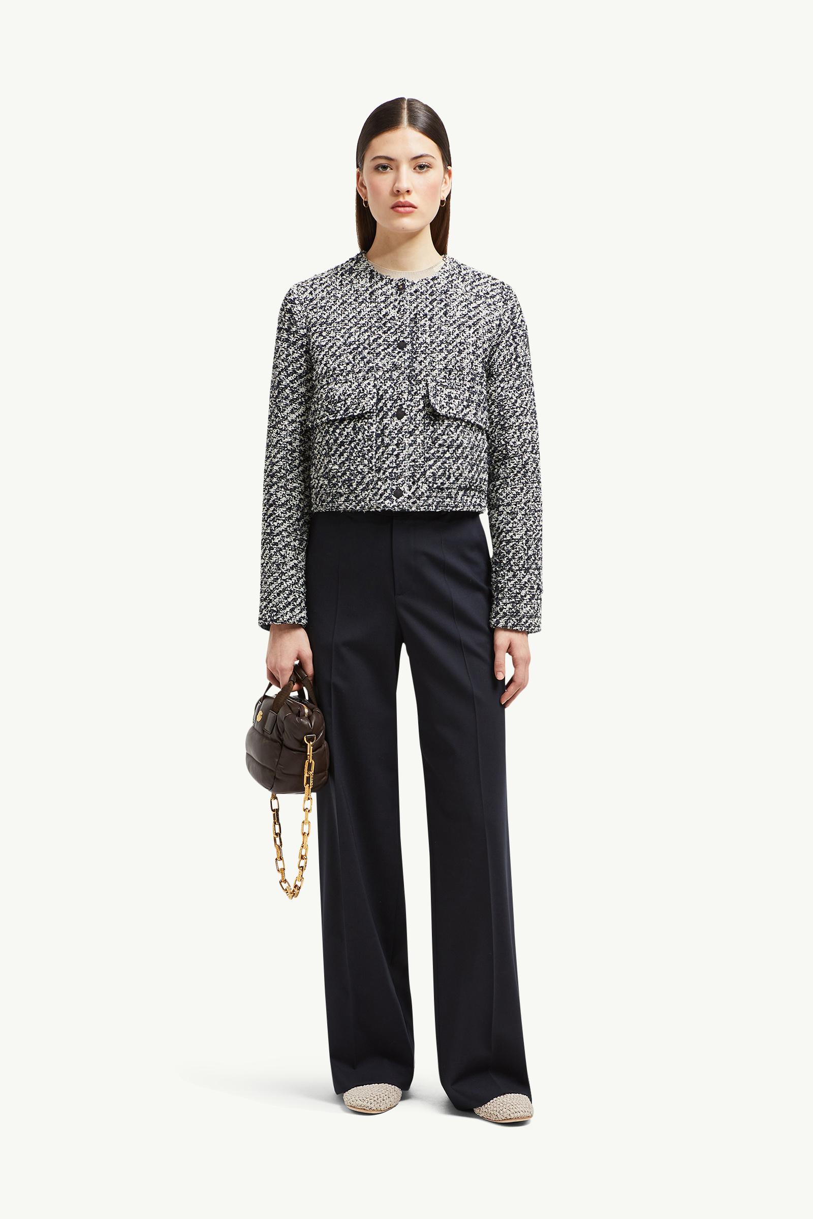 White & Blue Dauphin Tweed Short Down Jacket - Short Down