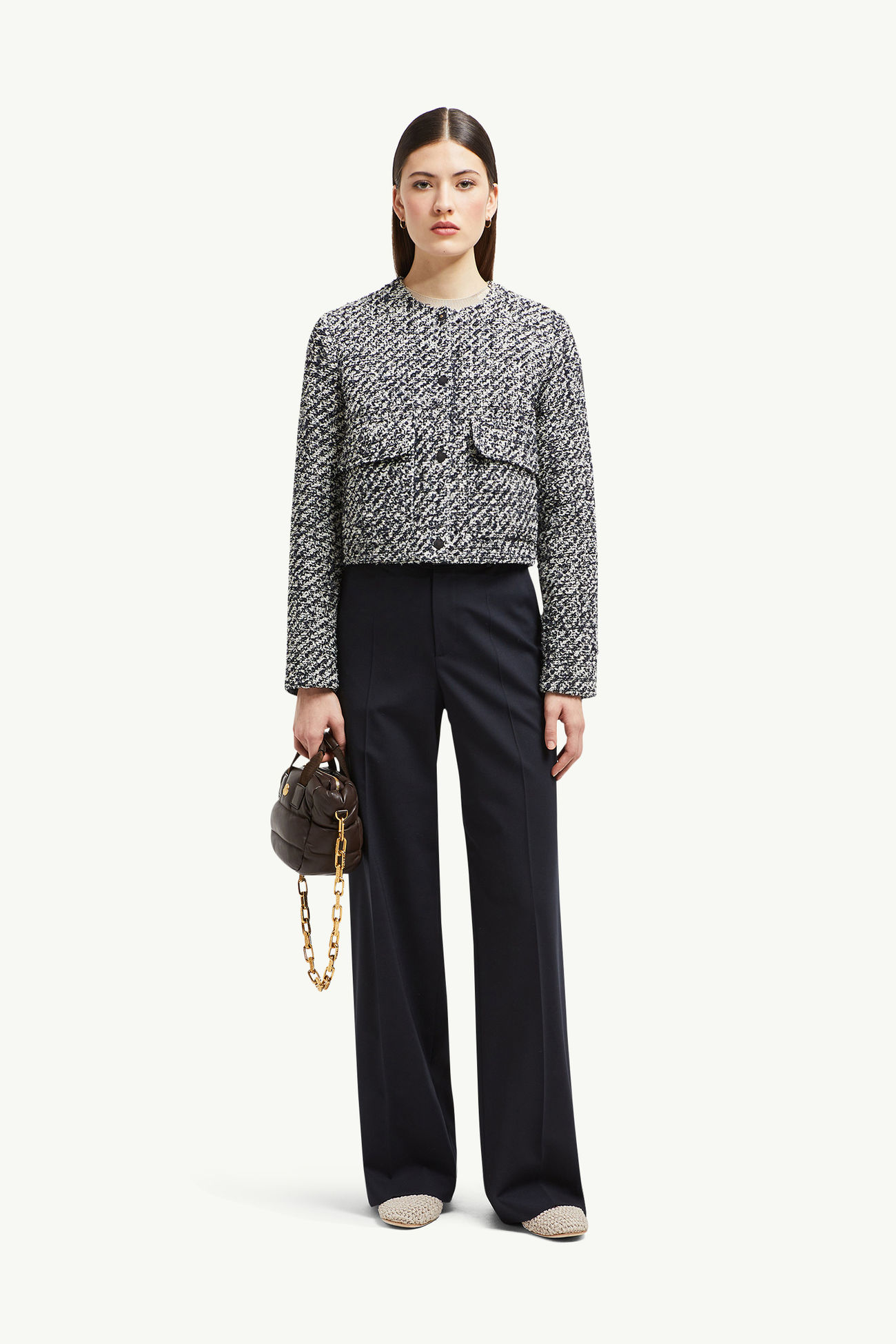 Plumífero corto de tweed Dauphin Mujer Blanco & Azul Moncler 0