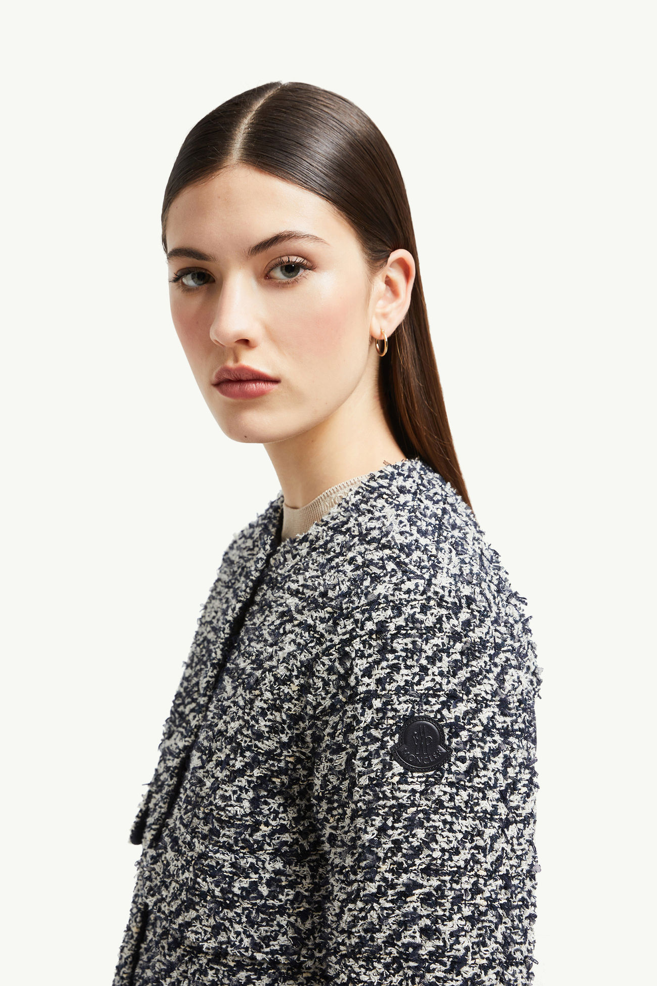 Dauphin kurze Daunenjacke aus Tweed Damen Weiss & Blau Moncler 1