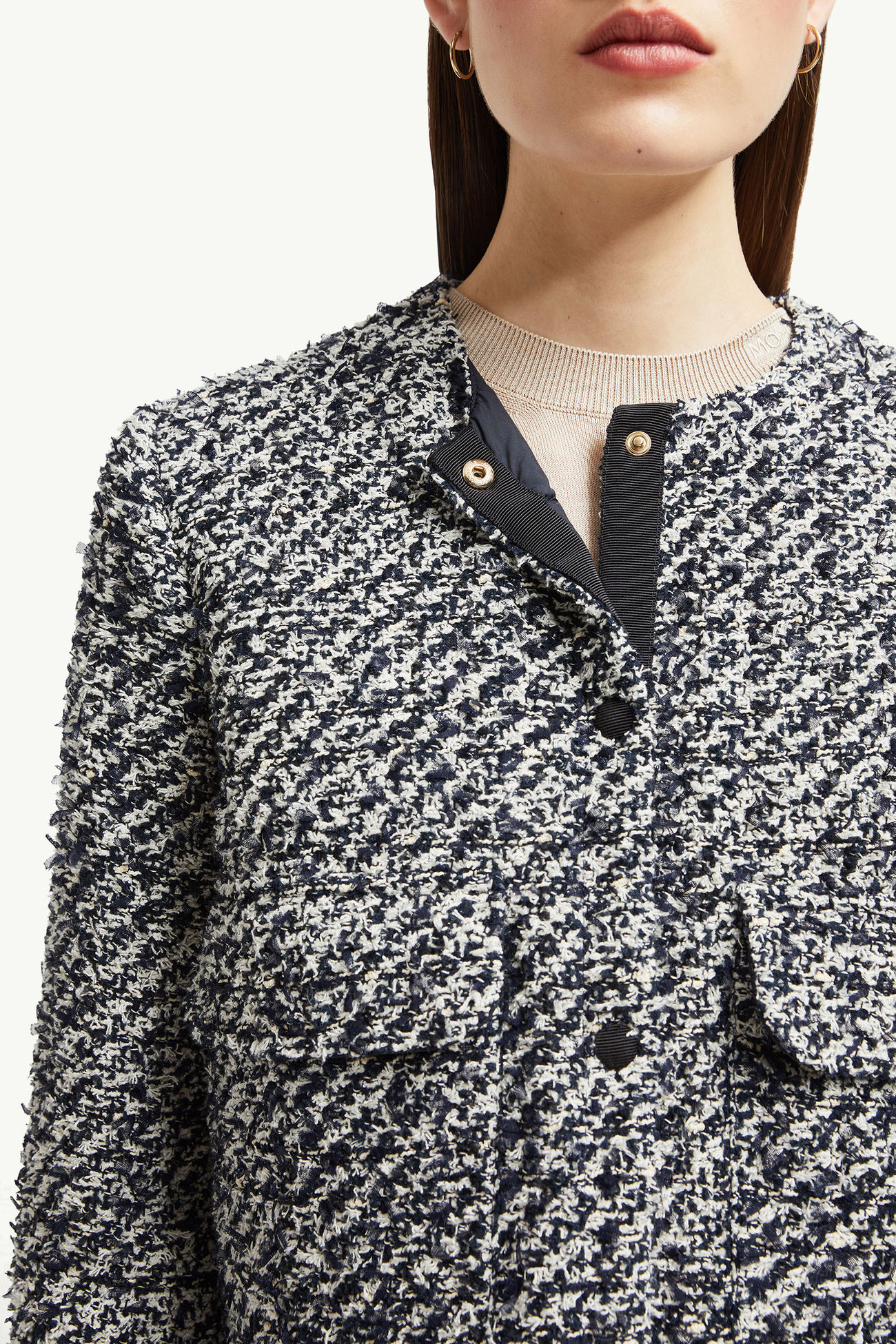 Doudoune courte en tweed Dauphin Femmes Blanc & Bleu Moncler 5