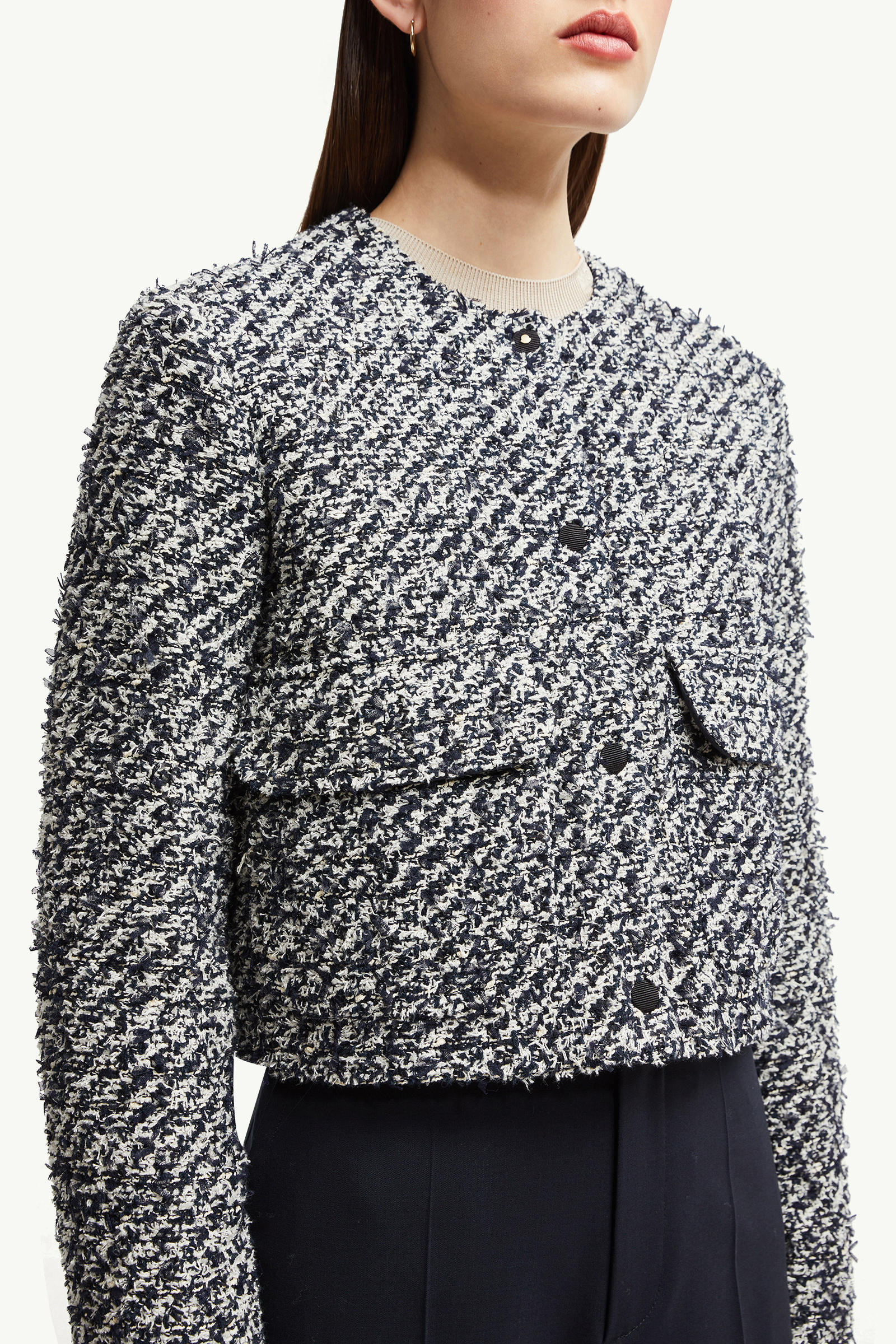 Doudoune courte en tweed Dauphin Femmes Blanc & Bleu Moncler 6