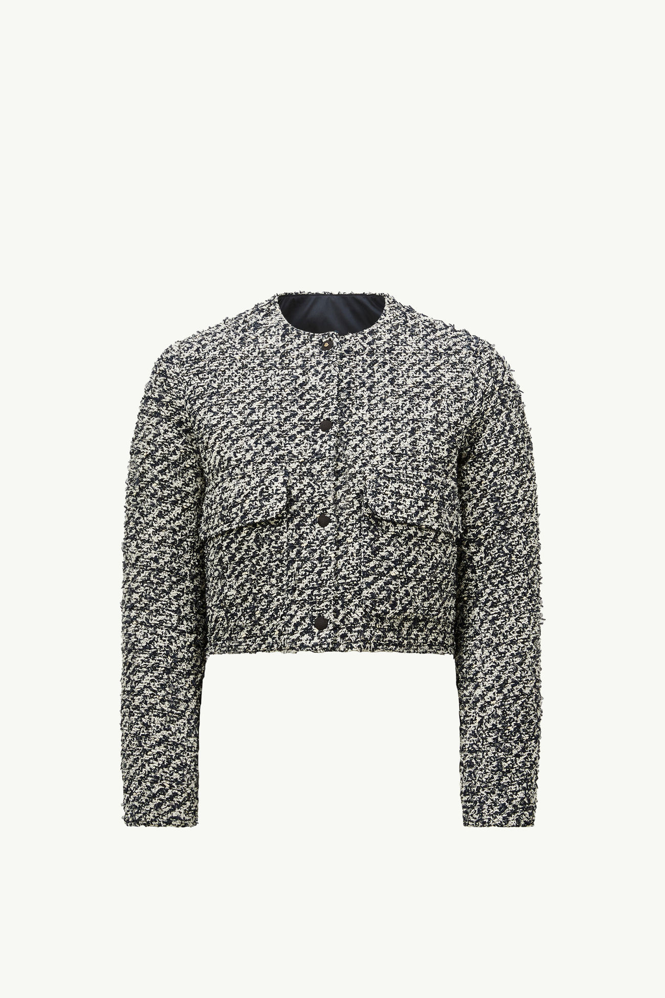 Dauphin Tweed Short Down Jacket Women White & Blue Moncler 2