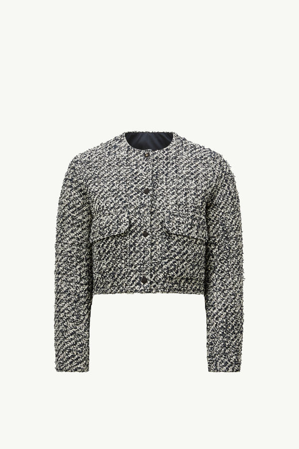 Dauphin Tweed Short Down Jacket Women White & Blue Moncler 2