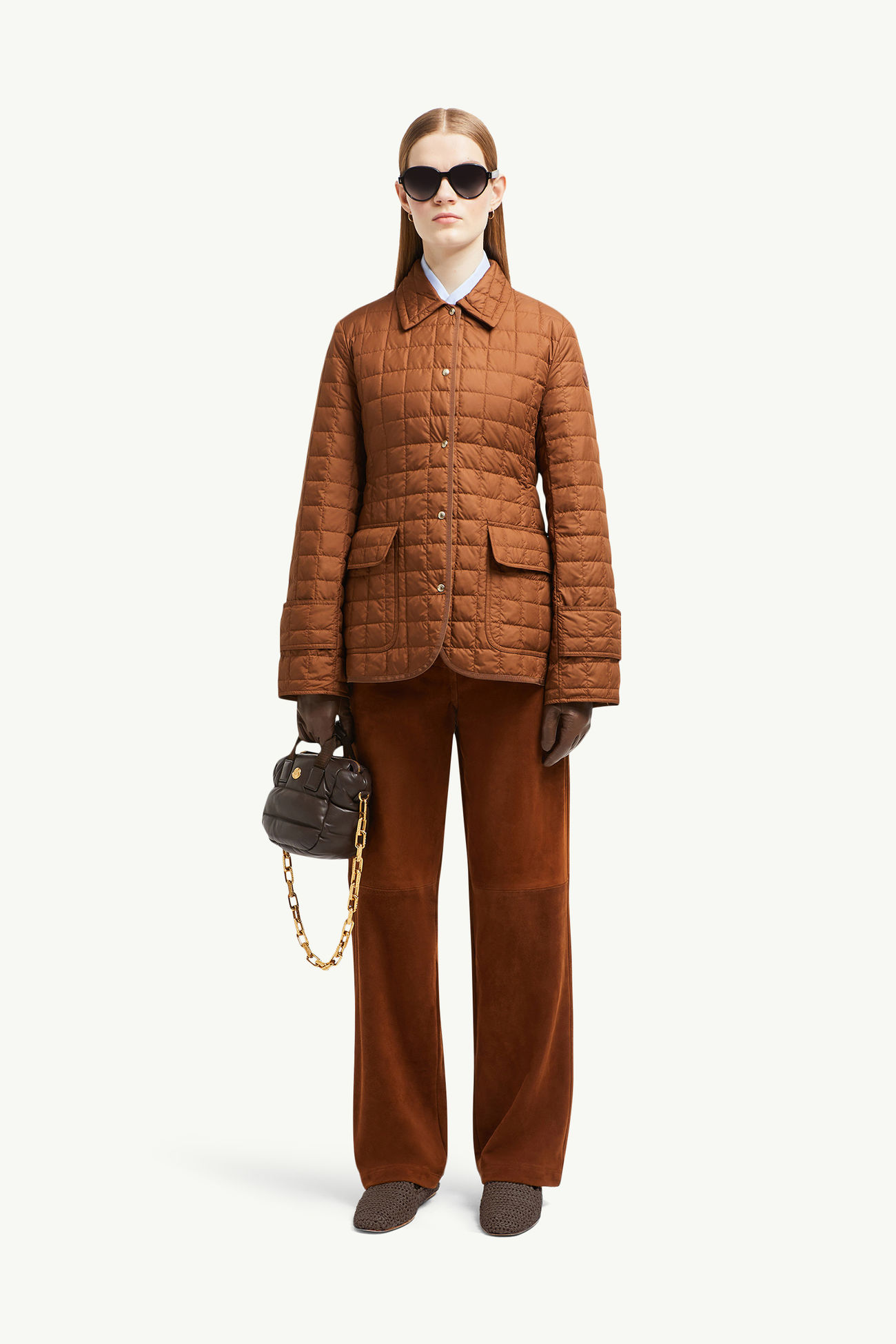 Epinal Square-Quilted Down Shirt Jacket Women Brown Moncler 0