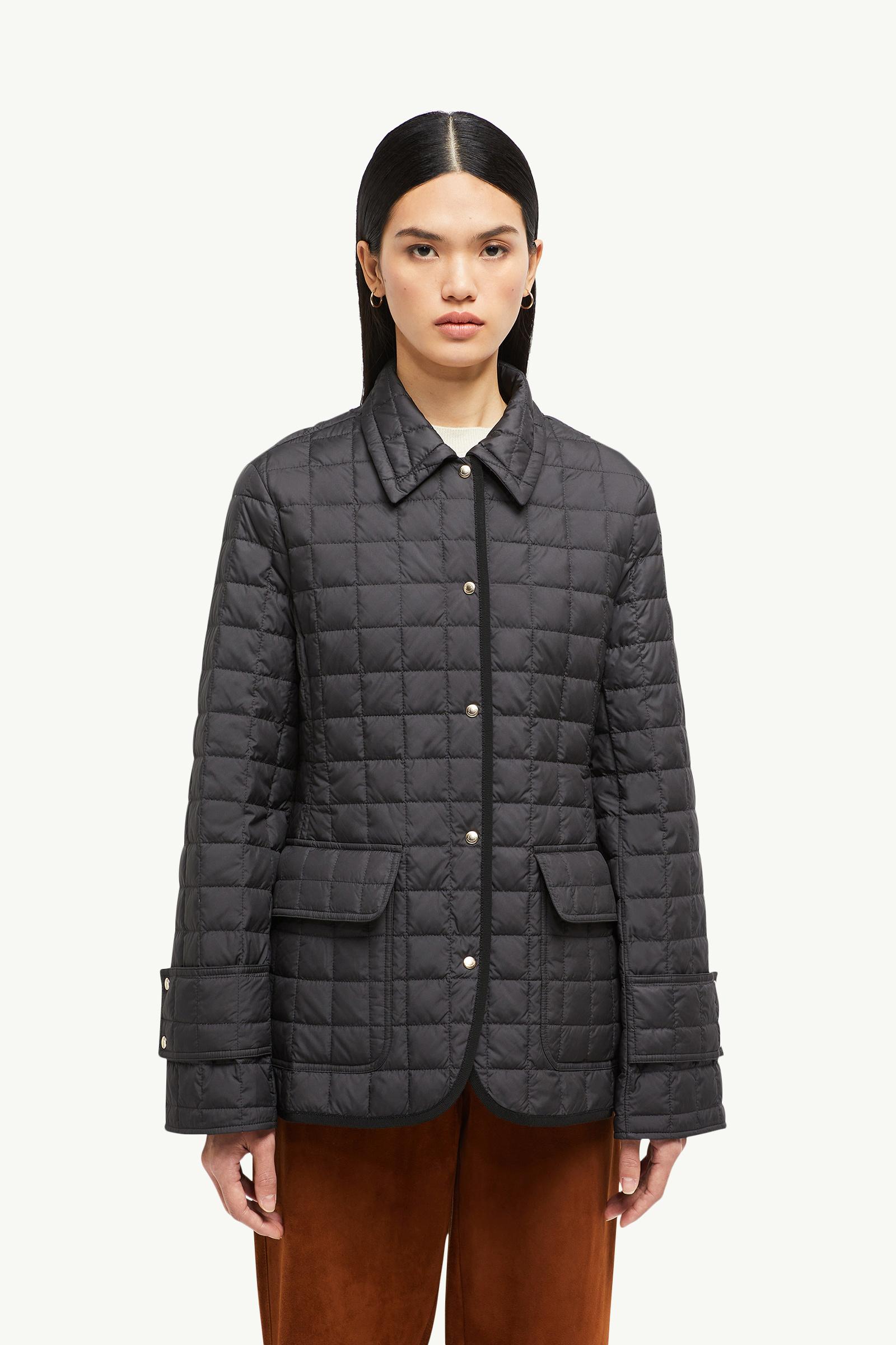 Black Epinal Square-Quilted Down Shirt Jacket - Short Down