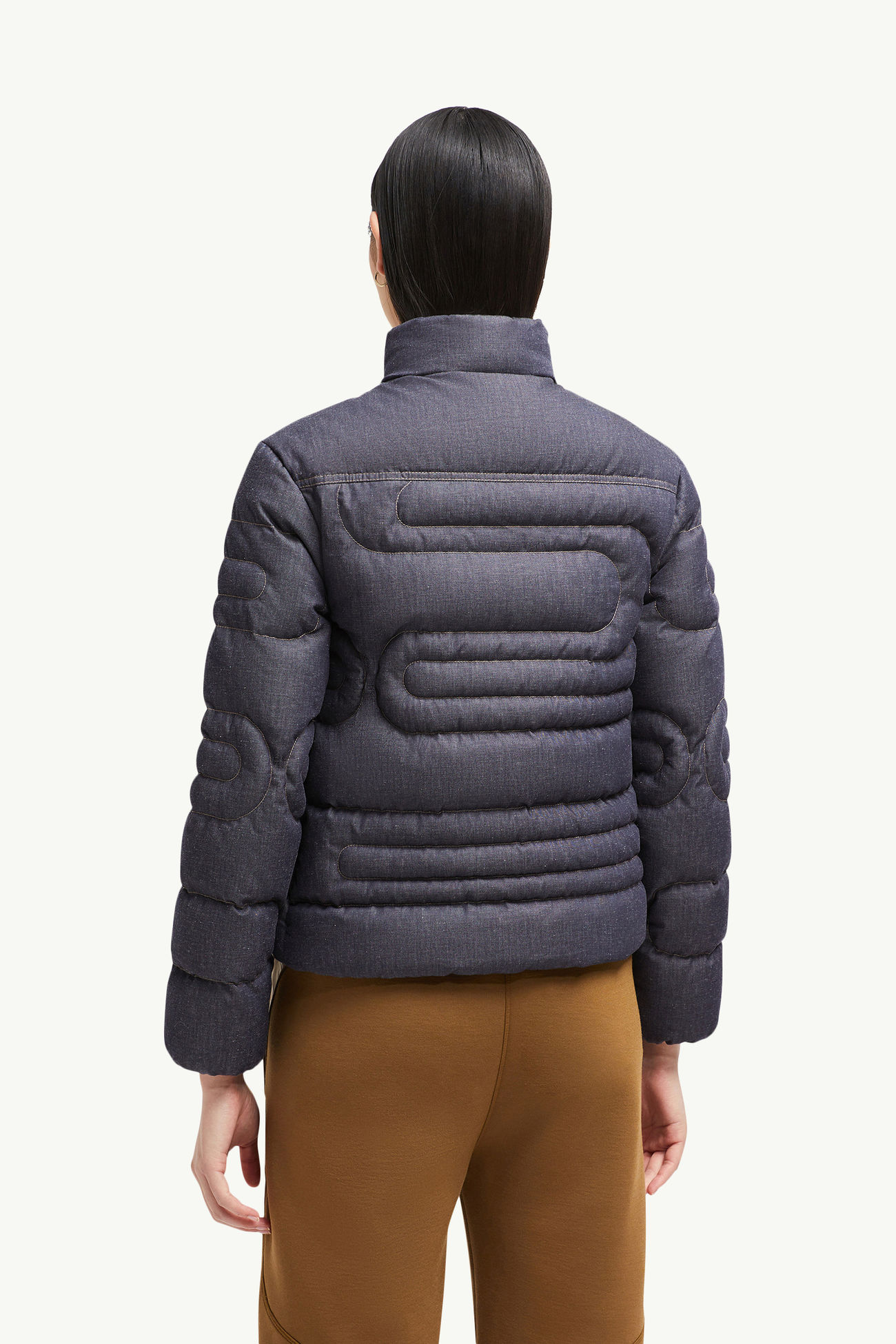 Plumífero corto de tejido vaquero con acolchado de serpiente Xiaoqing Mujer Azul Denim Moncler 4