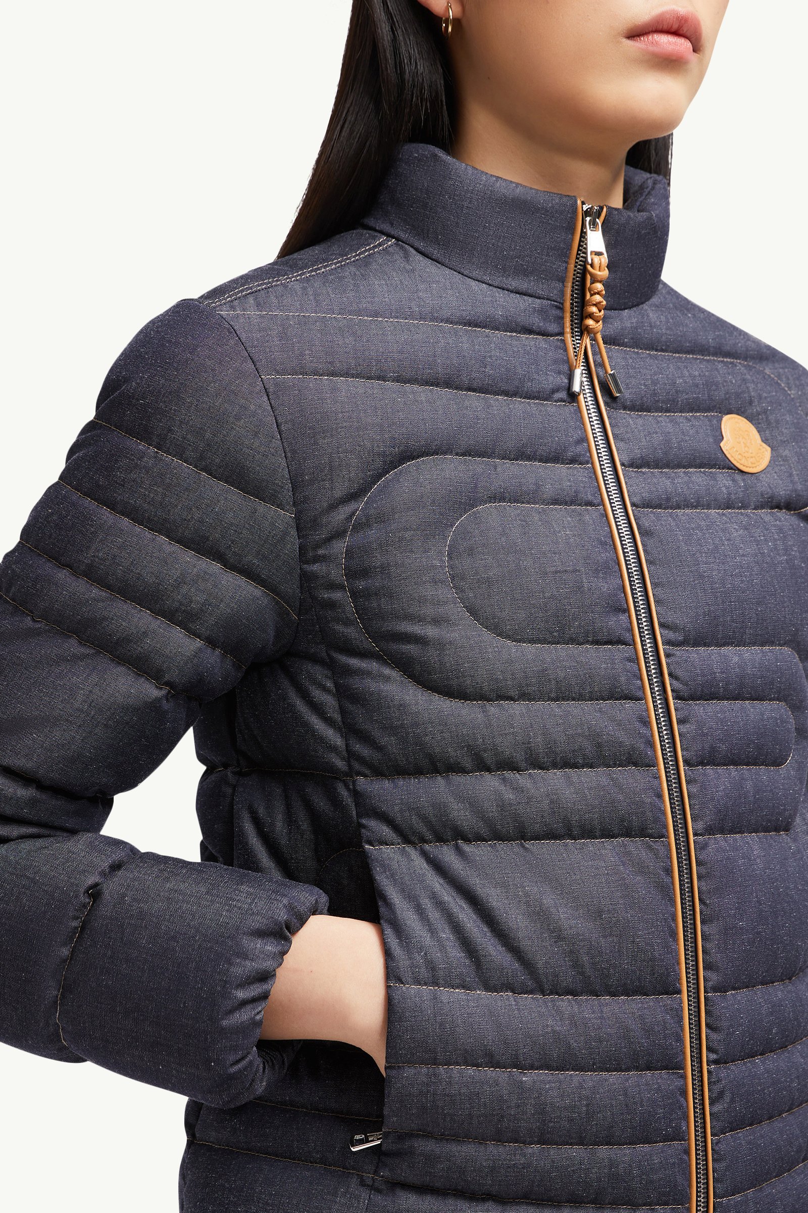 Denim Blue Xiaoqing Snake-Quilted Denim Short Down Jacket - test