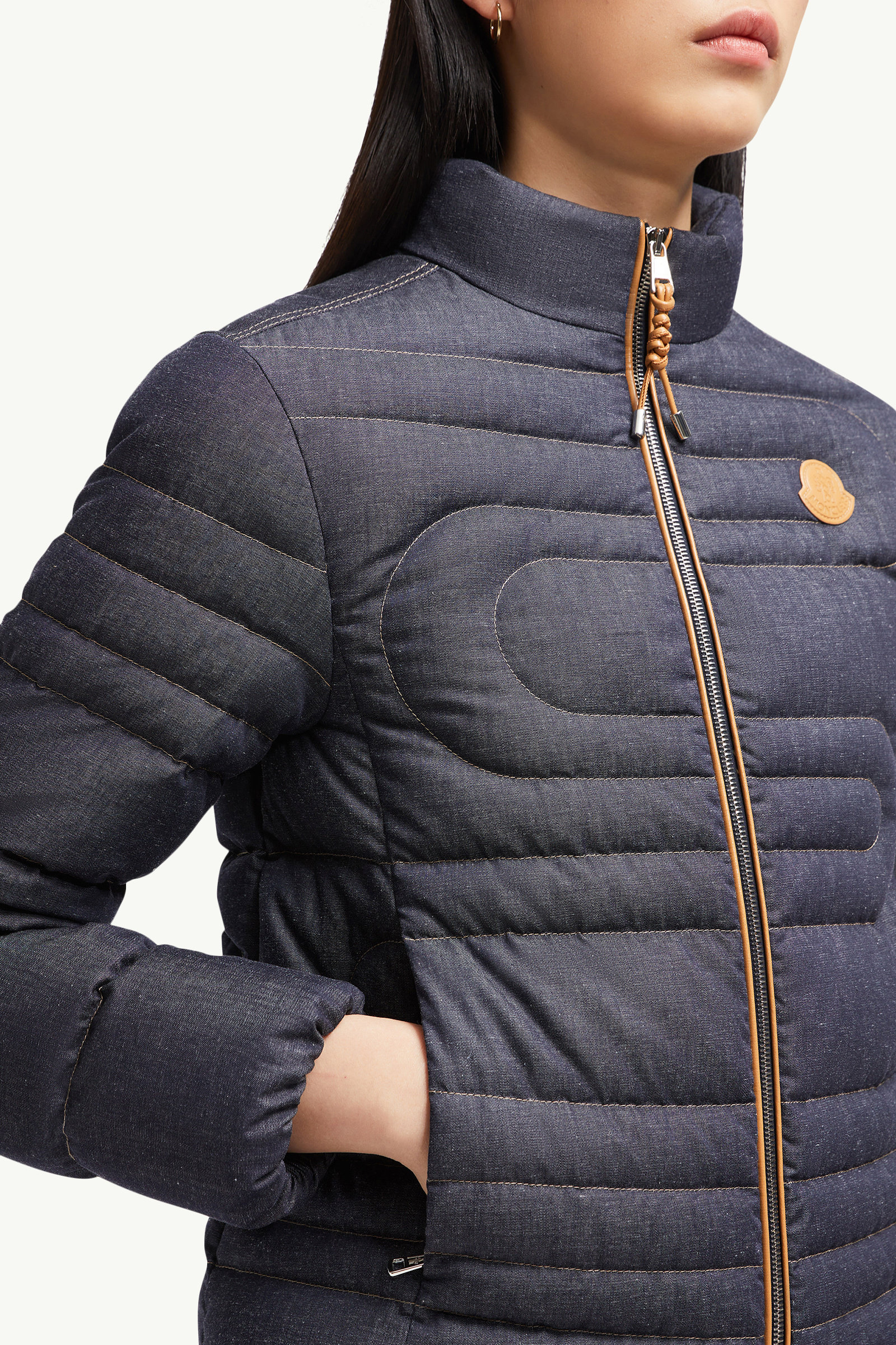 Xiaoqing Snake-Quilted Denim Short Down Jacket Women Denim Blue Moncler 5