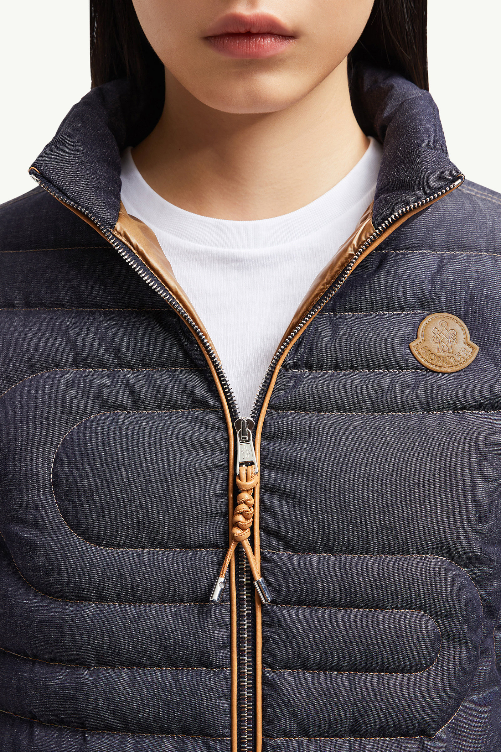 Xiaoqing Snake-Quilted Denim Short Down Jacket Women Denim Blue Moncler 6