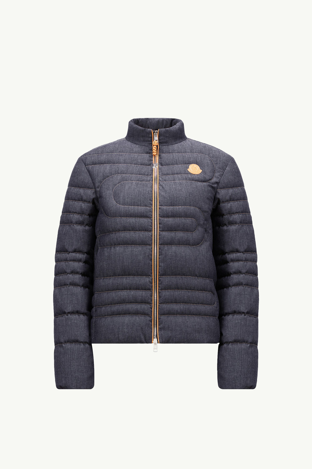 Xiaoqing Snake-Quilted Denim Short Down Jacket Women Denim Blue Moncler 2