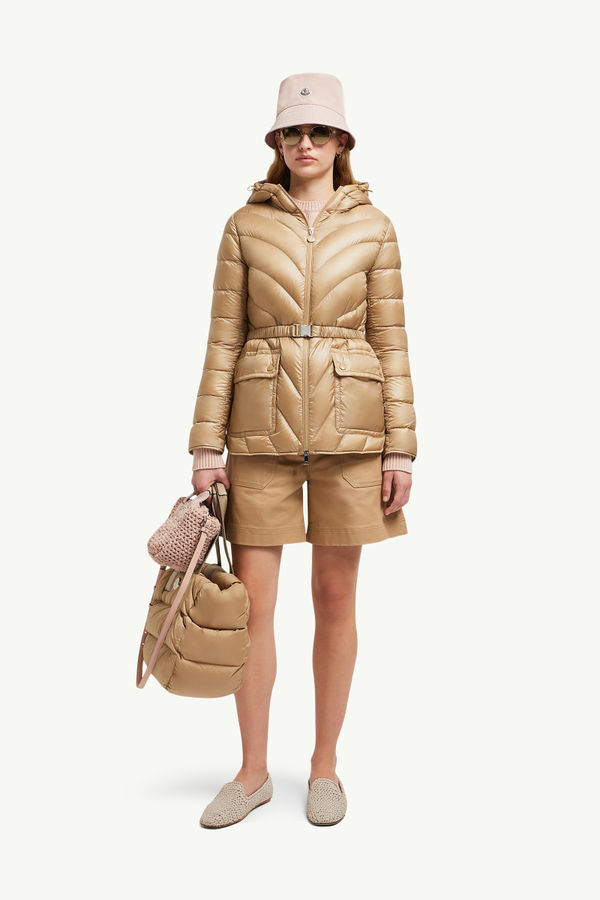 Argenno Hooded Mid-Length Down Jacket Women Camel Beige Moncler 0