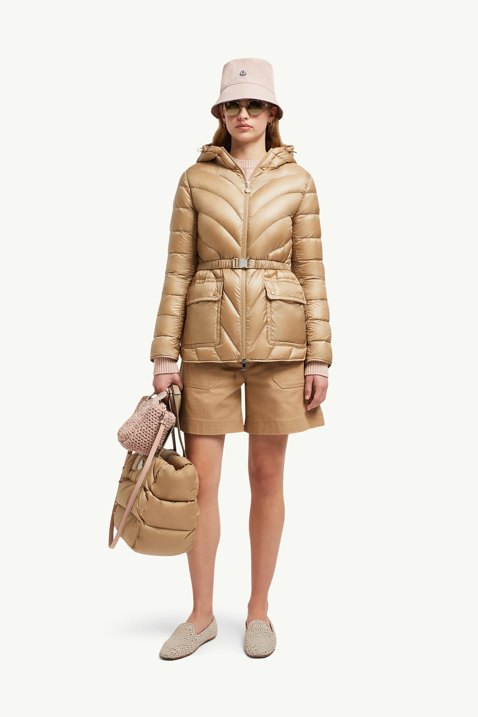 Argenno mittellange Daunenjacke mit Kapuze Damen Camel-Beige Moncler 0