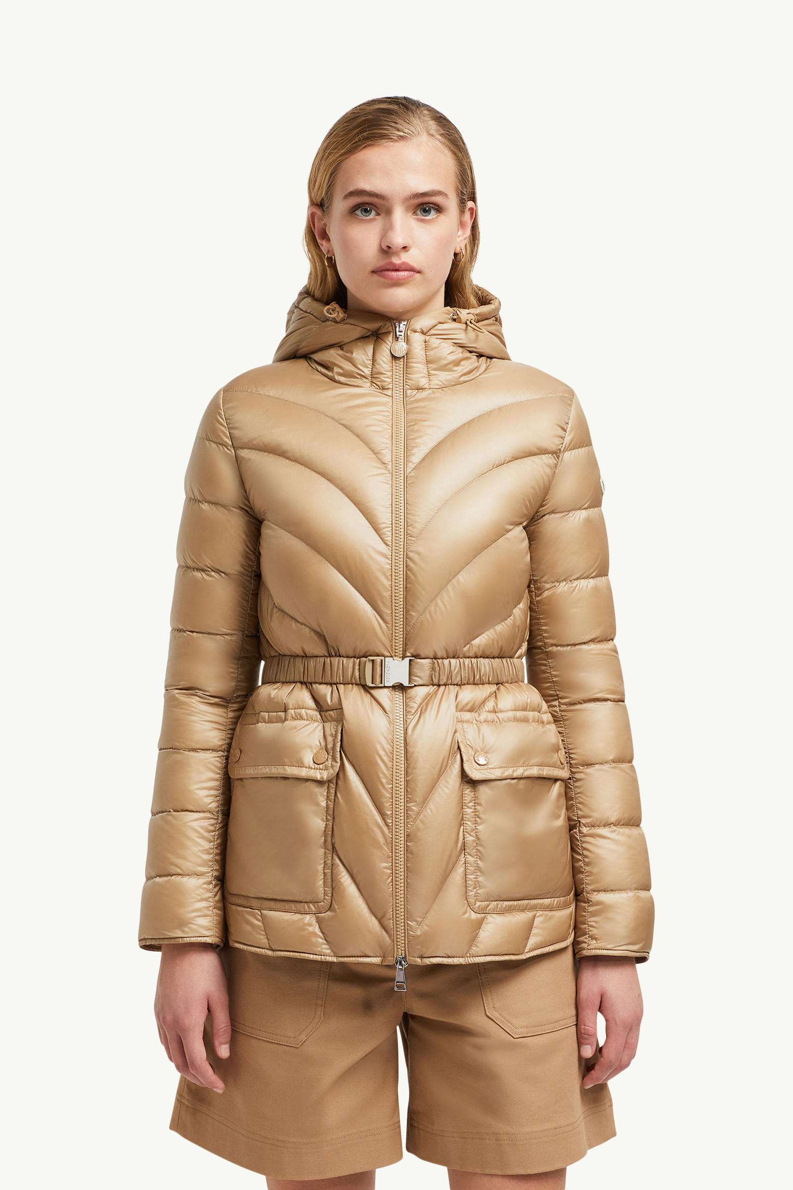Argenno mittellange Daunenjacke mit Kapuze Damen Camel-Beige Moncler 3
