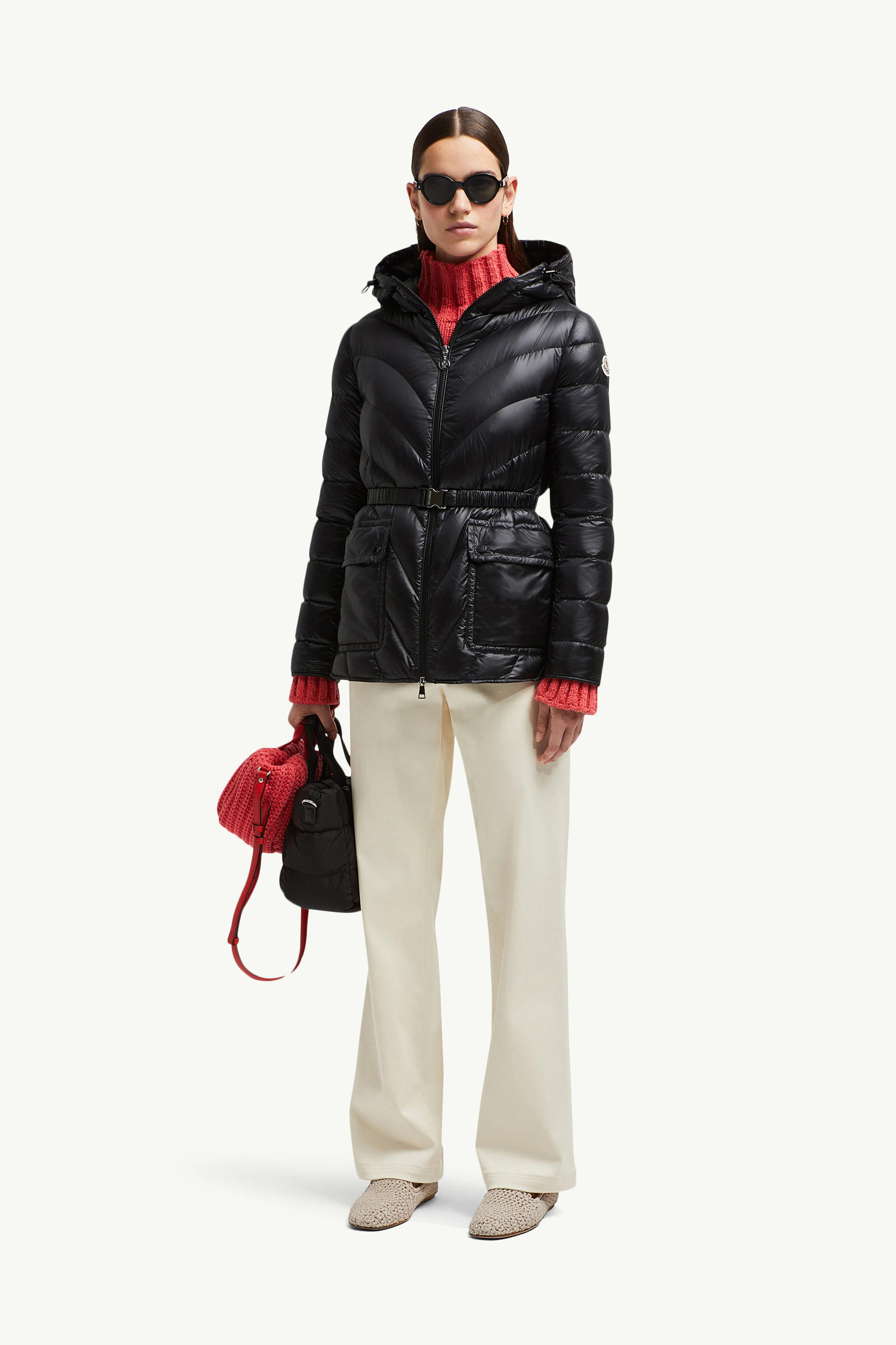 Argenno Hooded Mid-Length Down Jacket Women Black Moncler 0