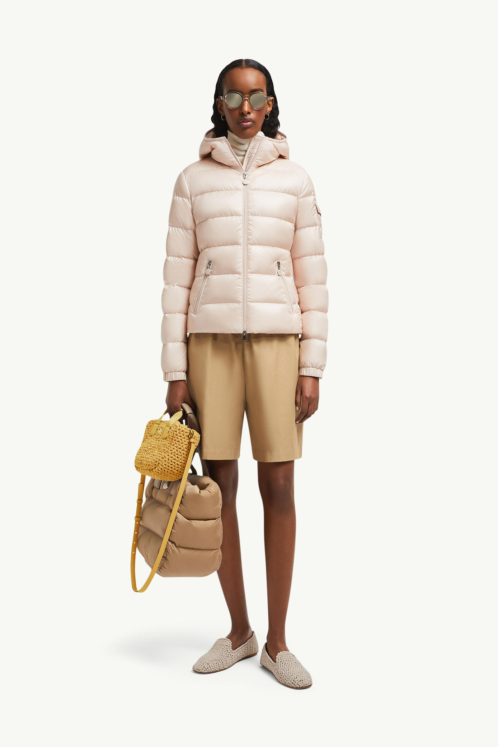 Gles Hooded Short Down Jacket Women Rose Pink Moncler 0