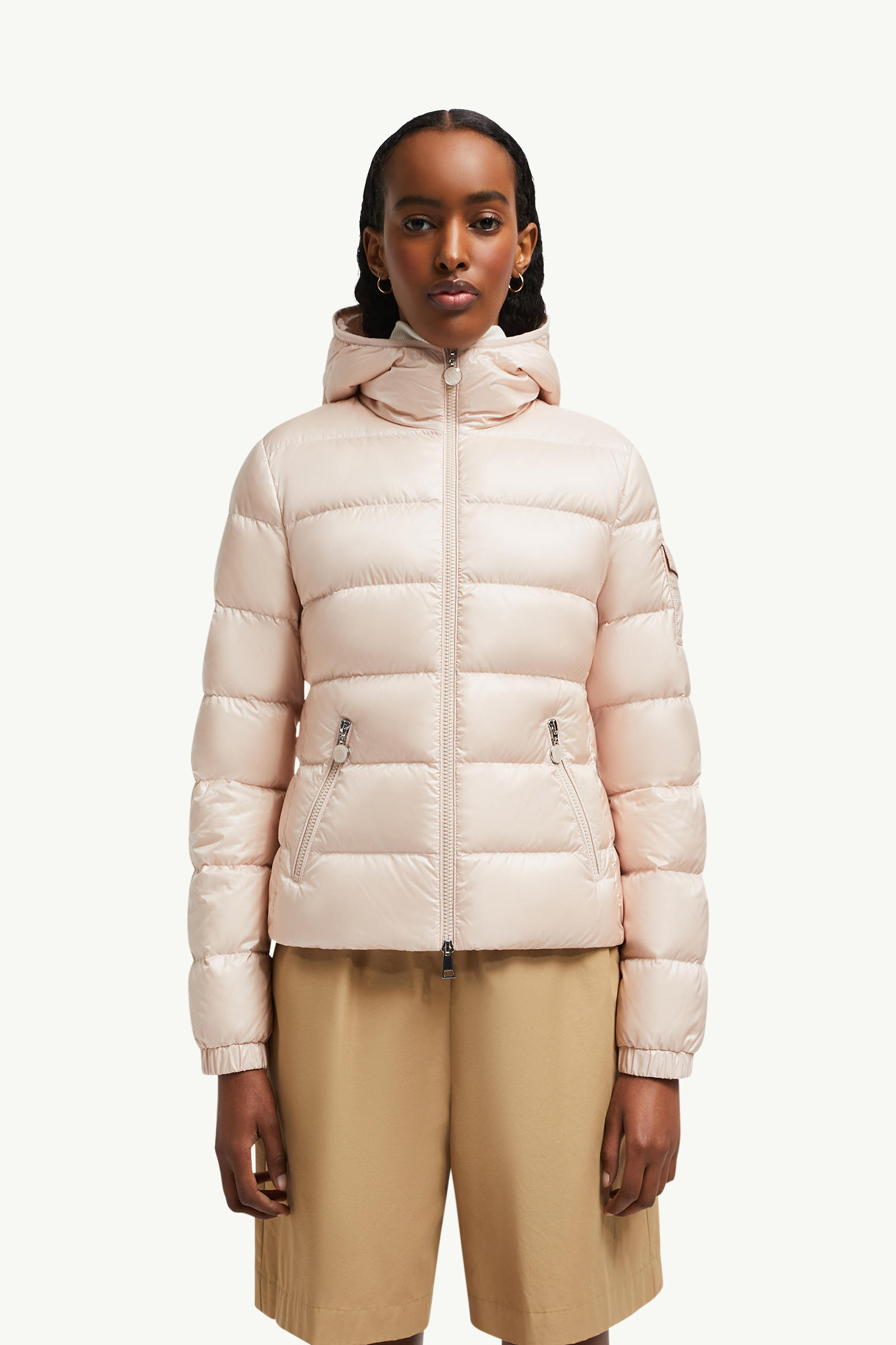 Gles Hooded Short Down Jacket Women Rose Pink Moncler 3