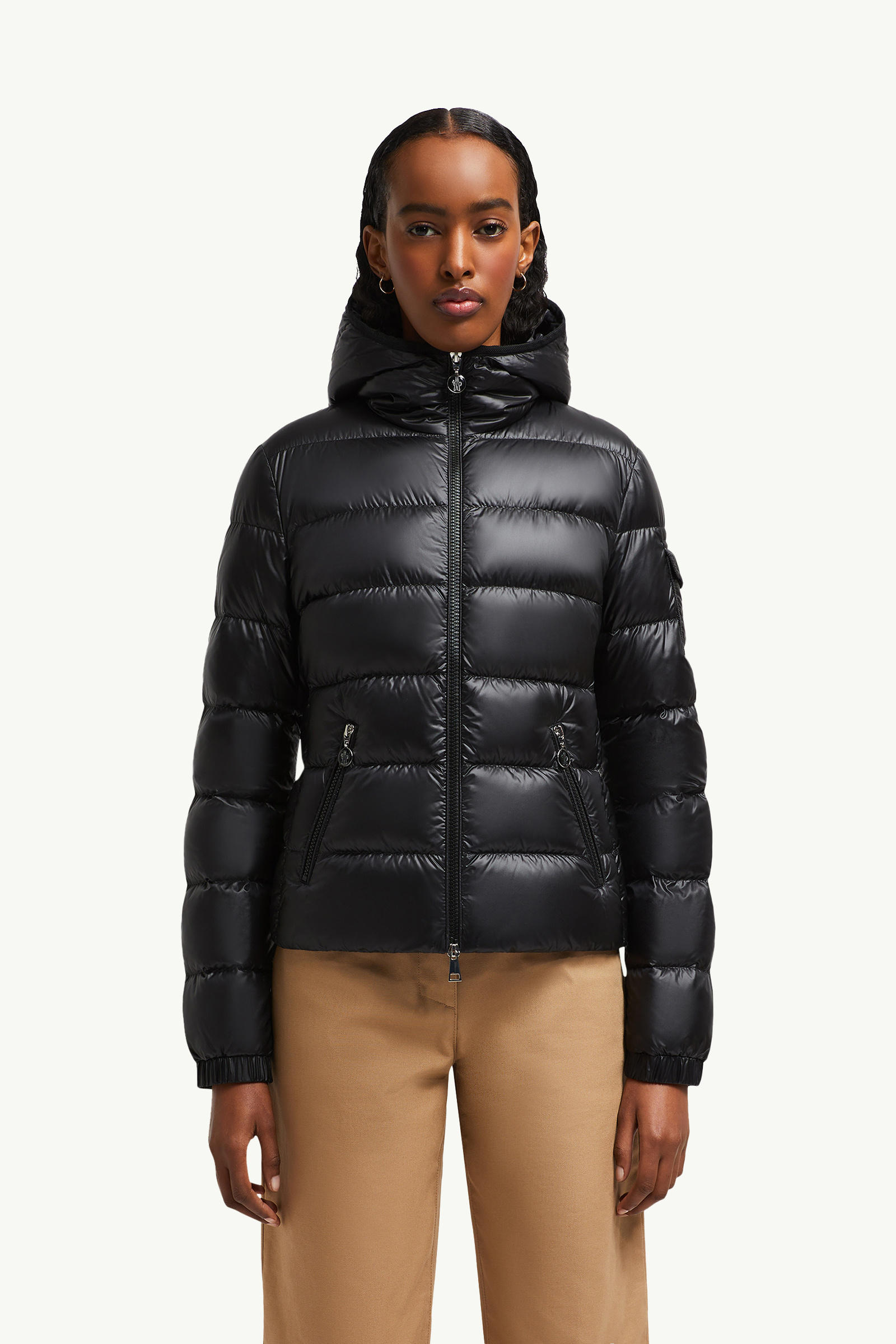 Gles Hooded Short Down Jacket Women Black Moncler 3