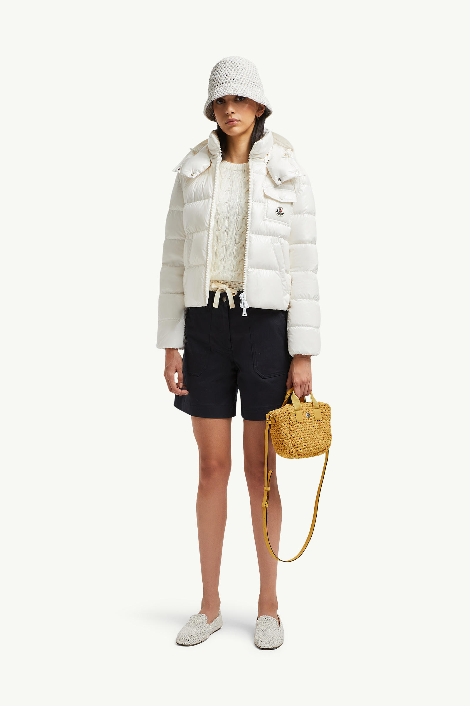 Andro Hooded Short Down Jacket Women White Moncler 0