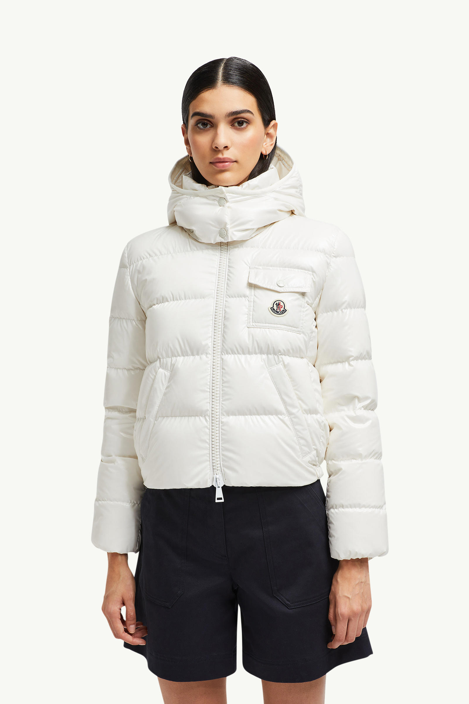 Andro Hooded Short Down Jacket Women White Moncler 3