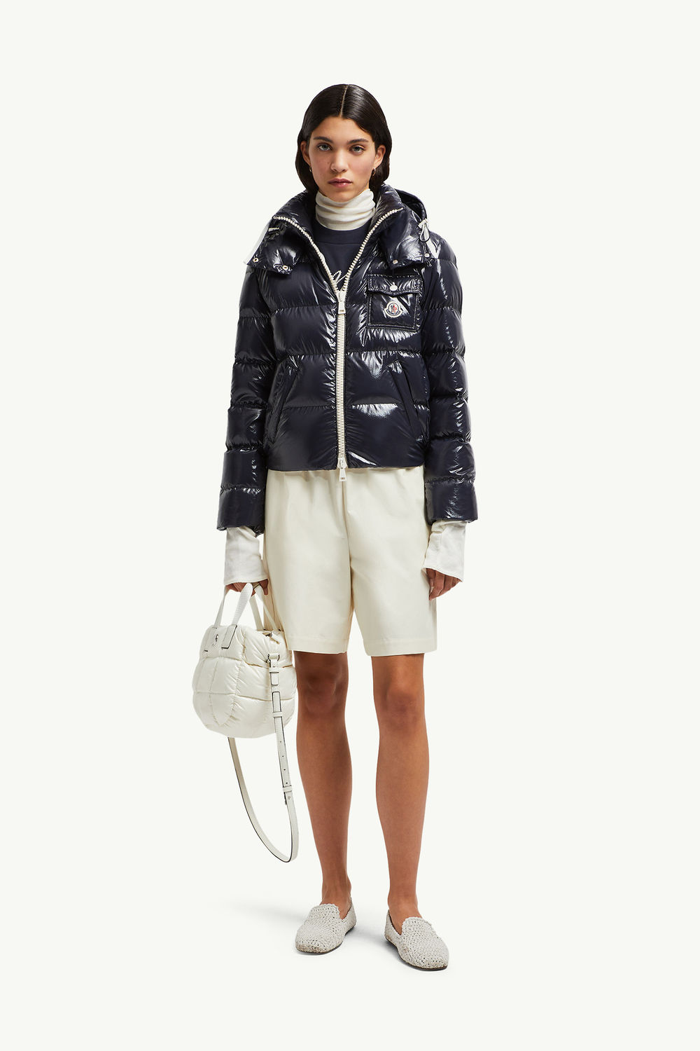 Andro Hooded Short Down Jacket Women Navy Blue Moncler 0