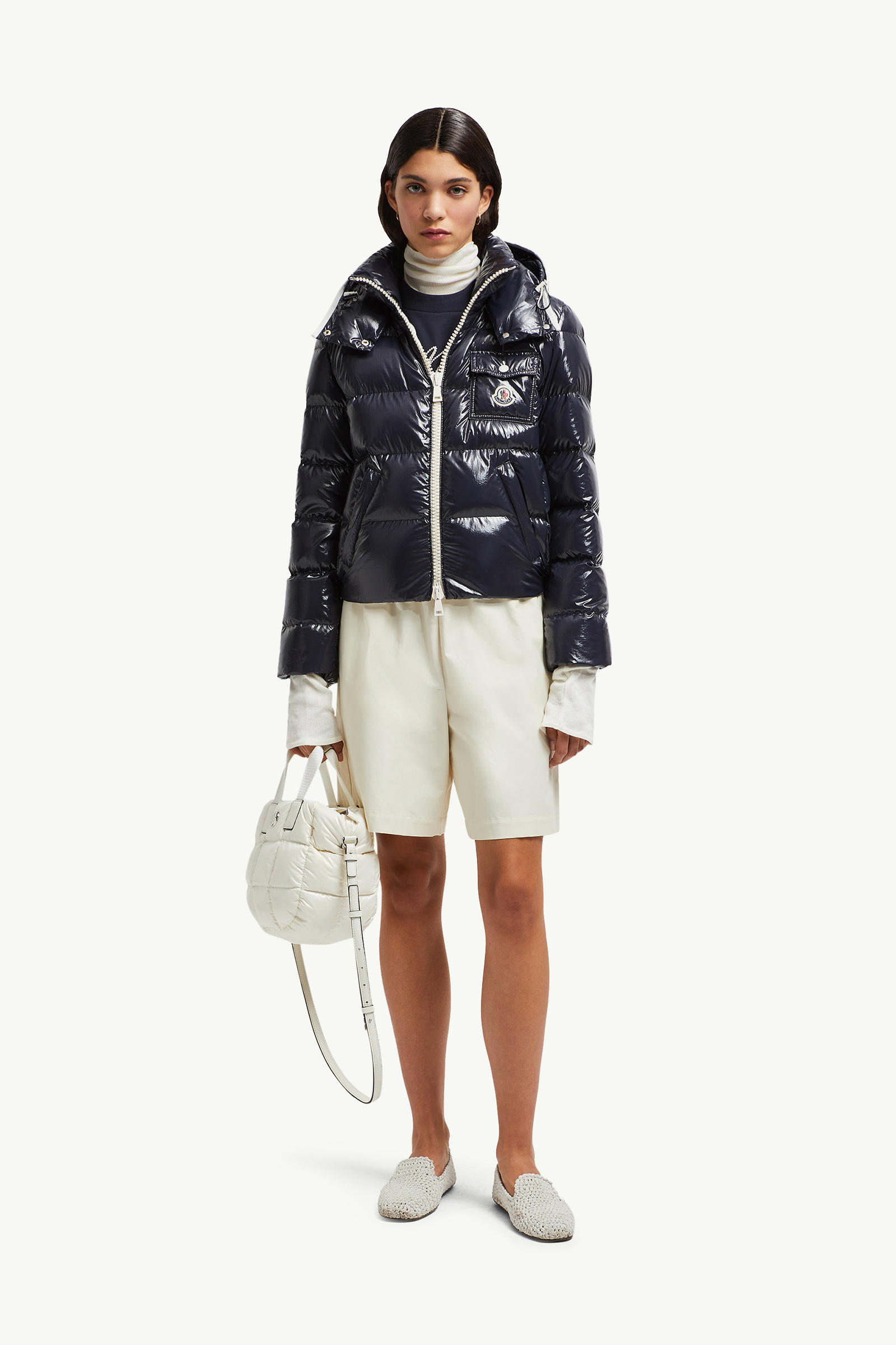 Andro Hooded Short Down Jacket Women Navy Blue Moncler 0