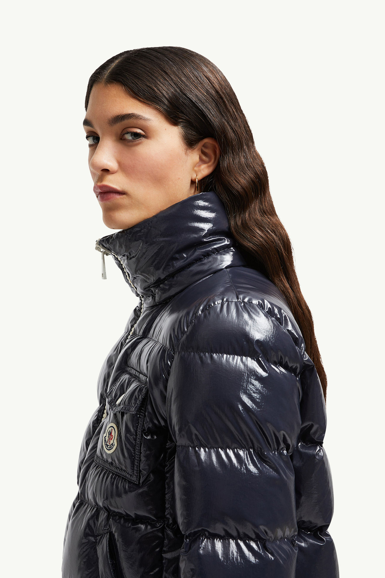 Andro 후드 쇼트 다운 재킷 여성 네이비 블루 Moncler 6