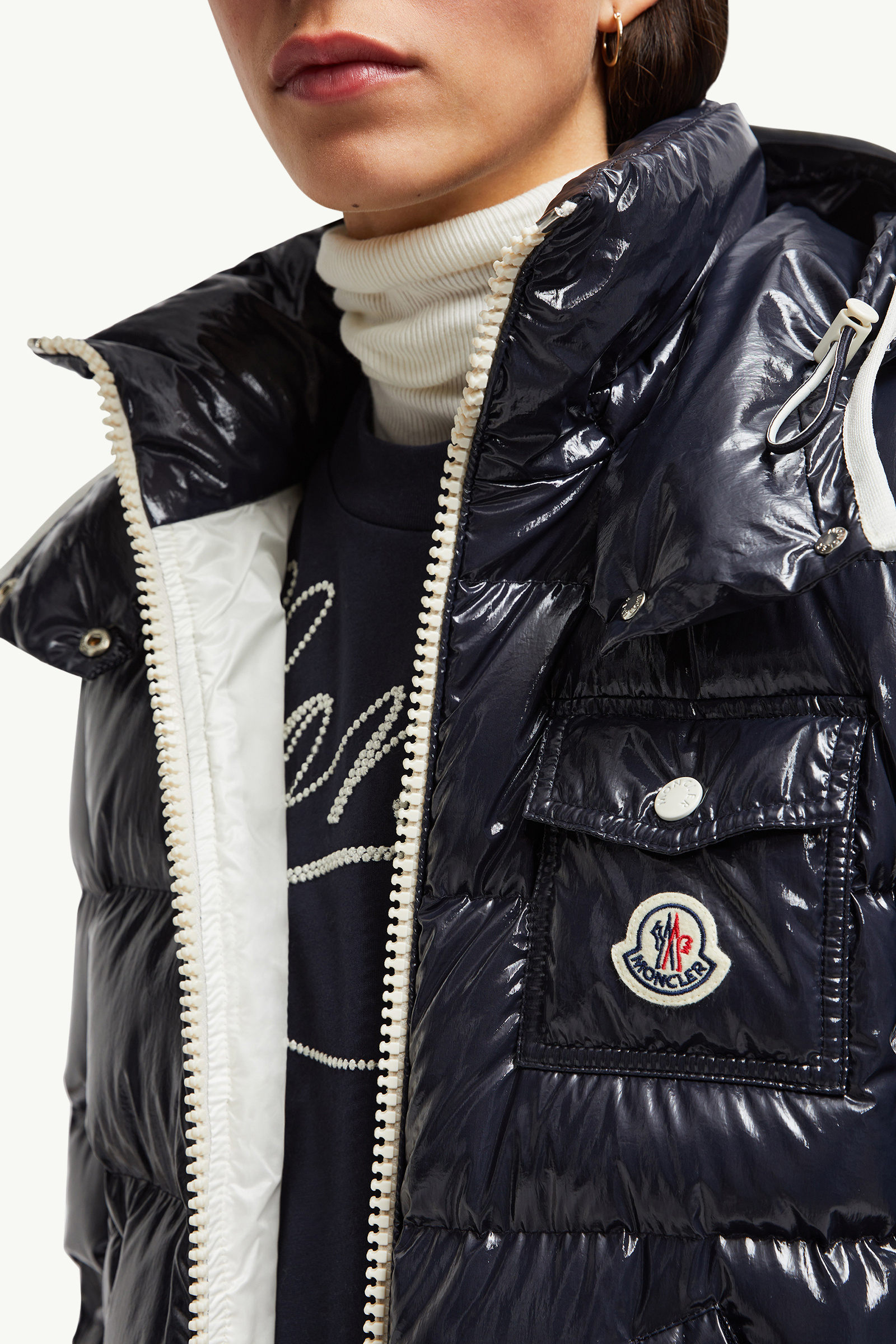 Andro Hooded Short Down Jacket Women Navy Blue Moncler 7