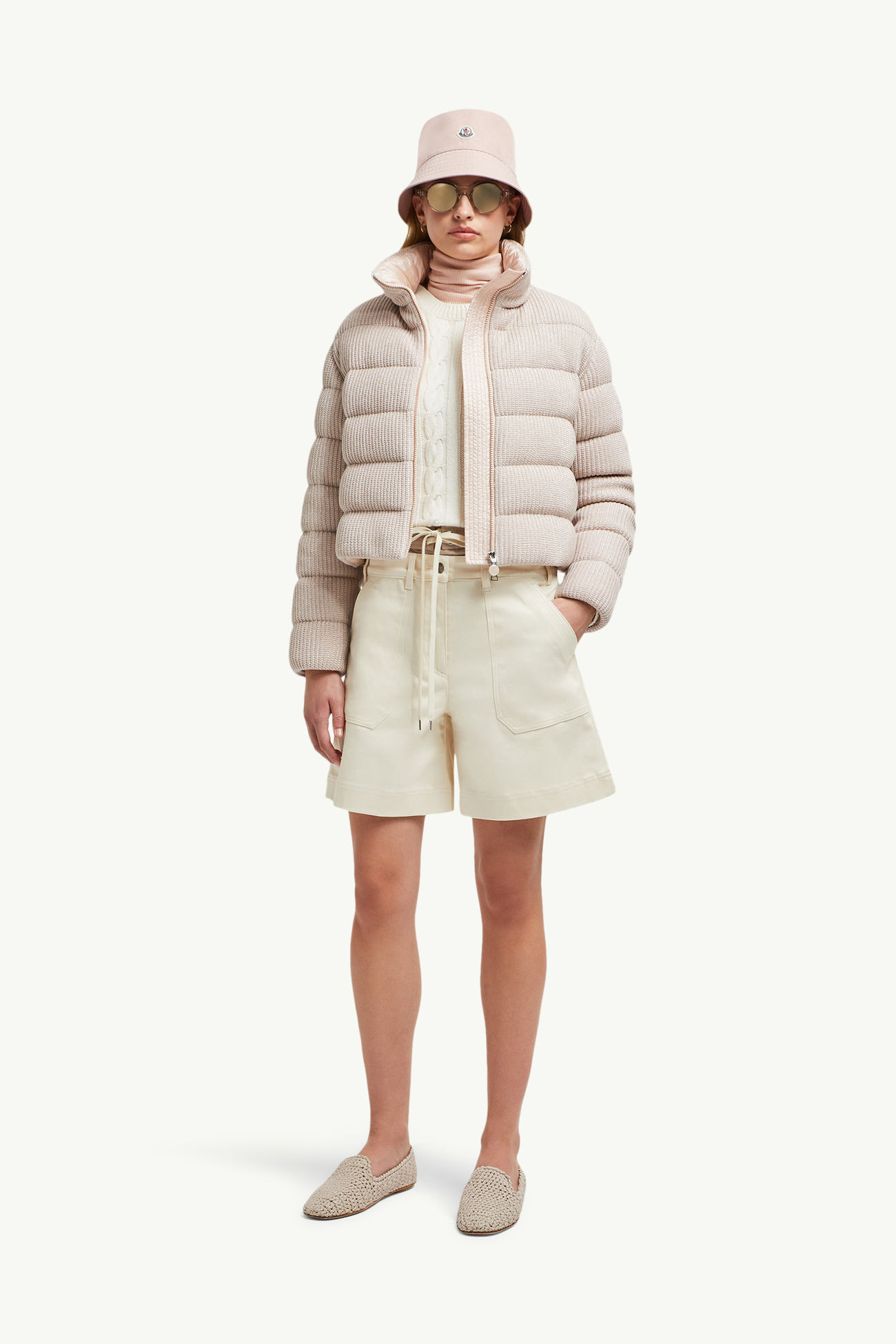 Doudoune courte en coton laminé Thoiry Femmes Rose Clair Moncler 0