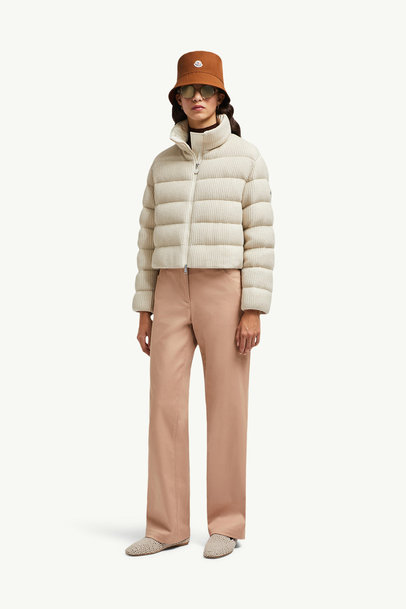 Thoiry Laminated Cotton Short Down Jacket Women Light Beige Moncler 0