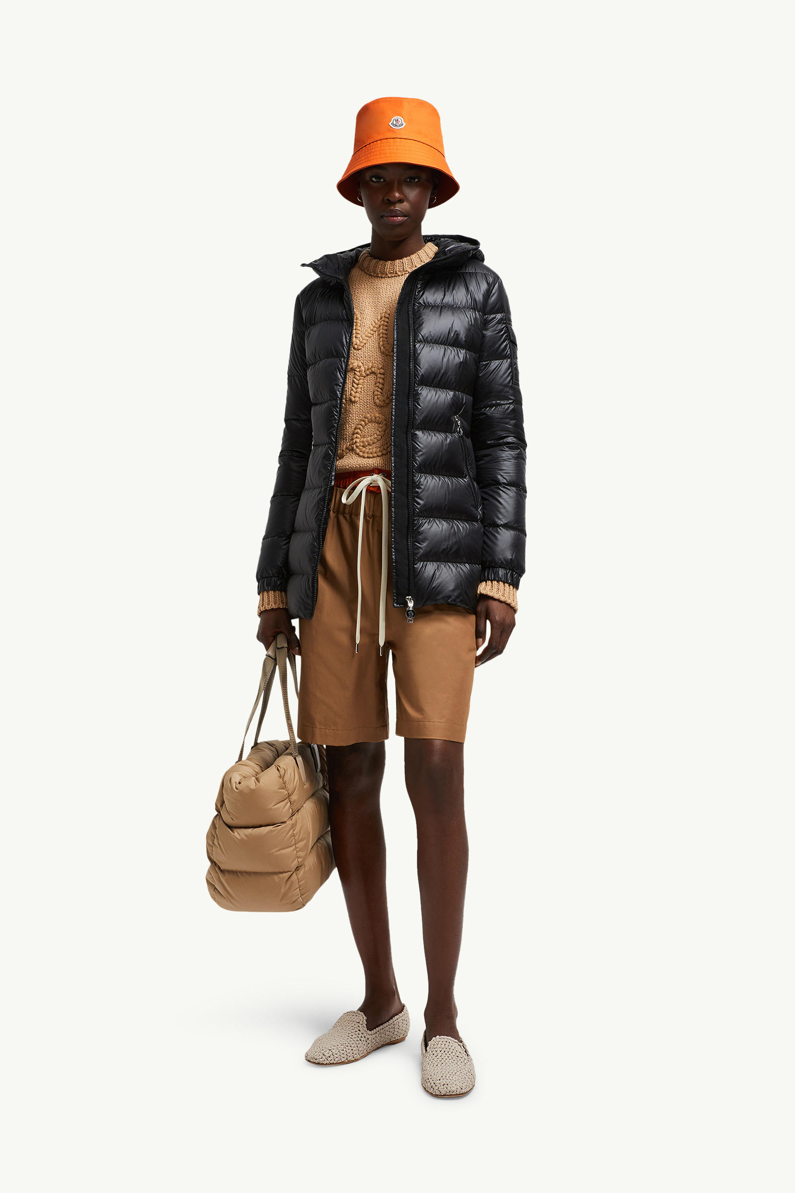 Piumino midi Glements con cappuccio Donna Nero Moncler 0