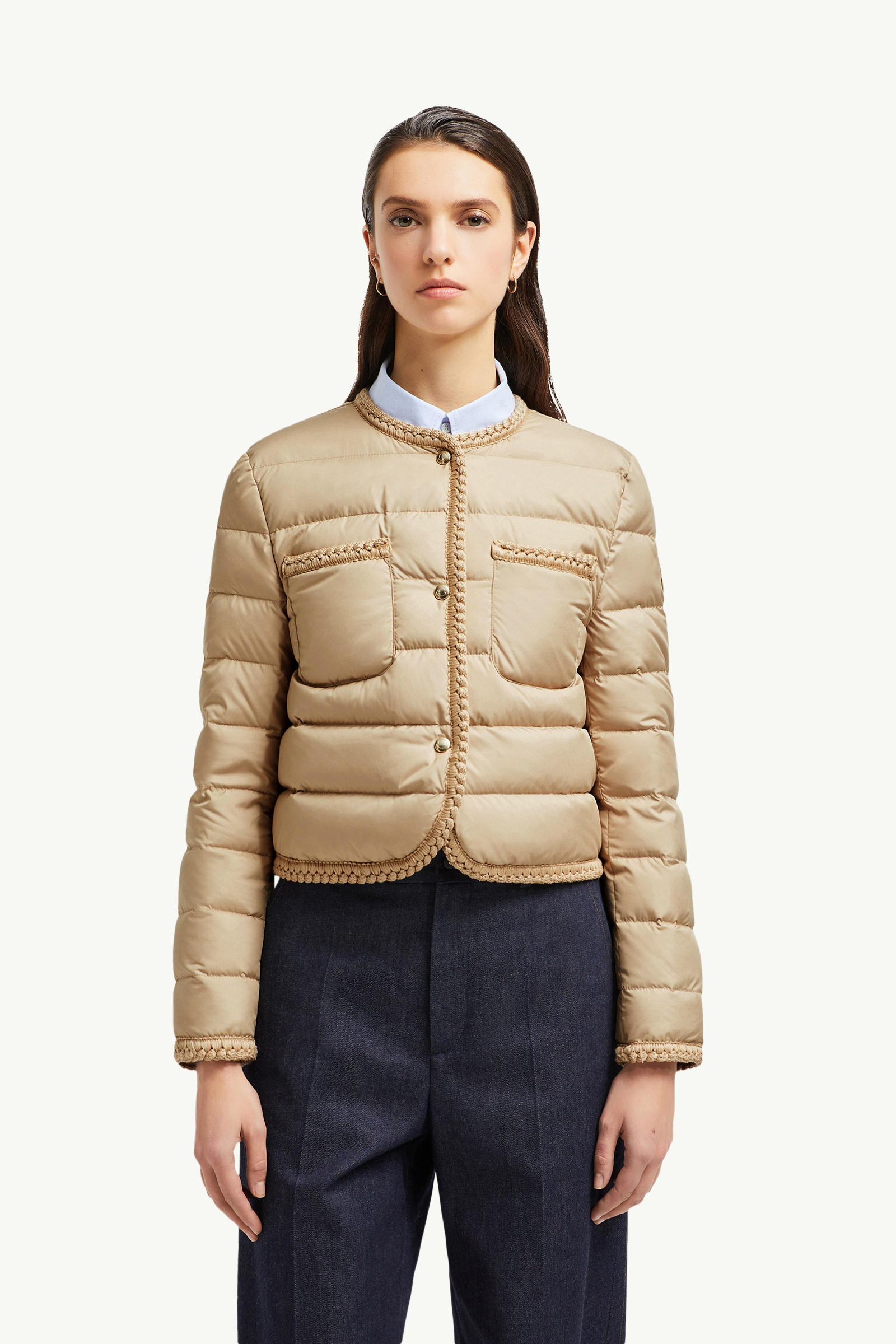 Gencay 브레이드 트리밍 쇼트 다운 재킷 여성 베이지 Moncler 3