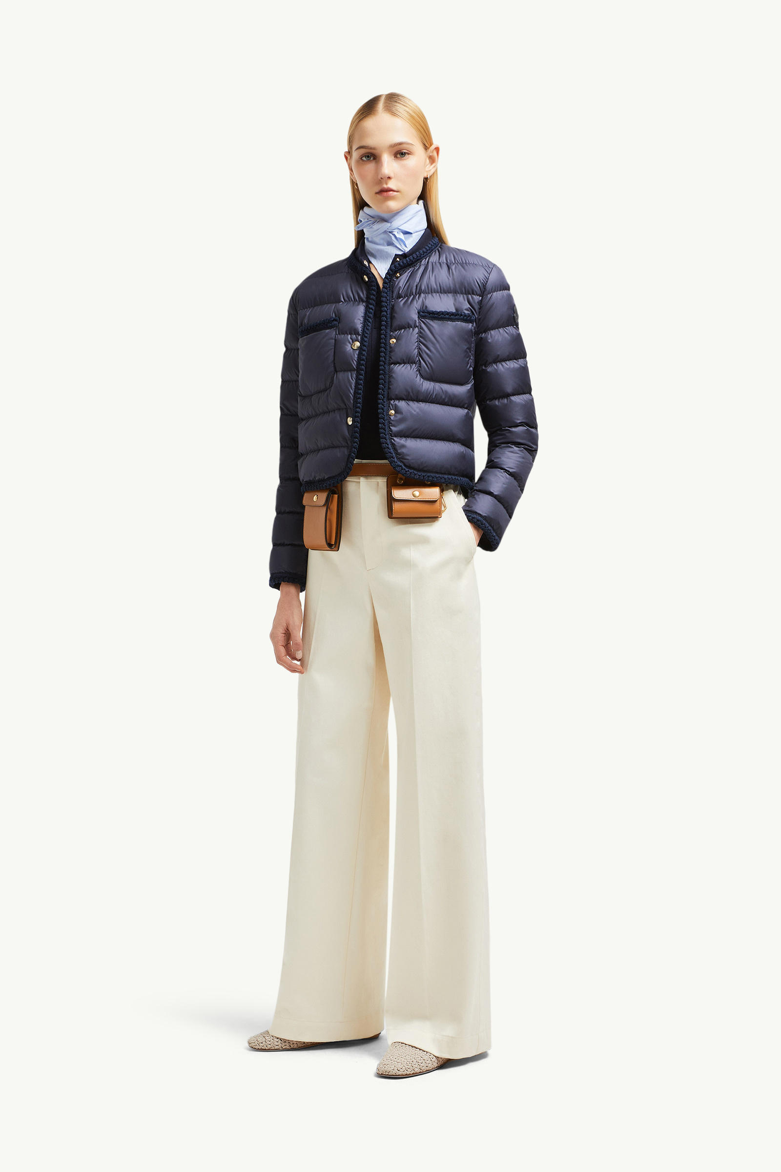 Gencay Braided Trim Short Down Jacket Women Navy Blue Moncler 0