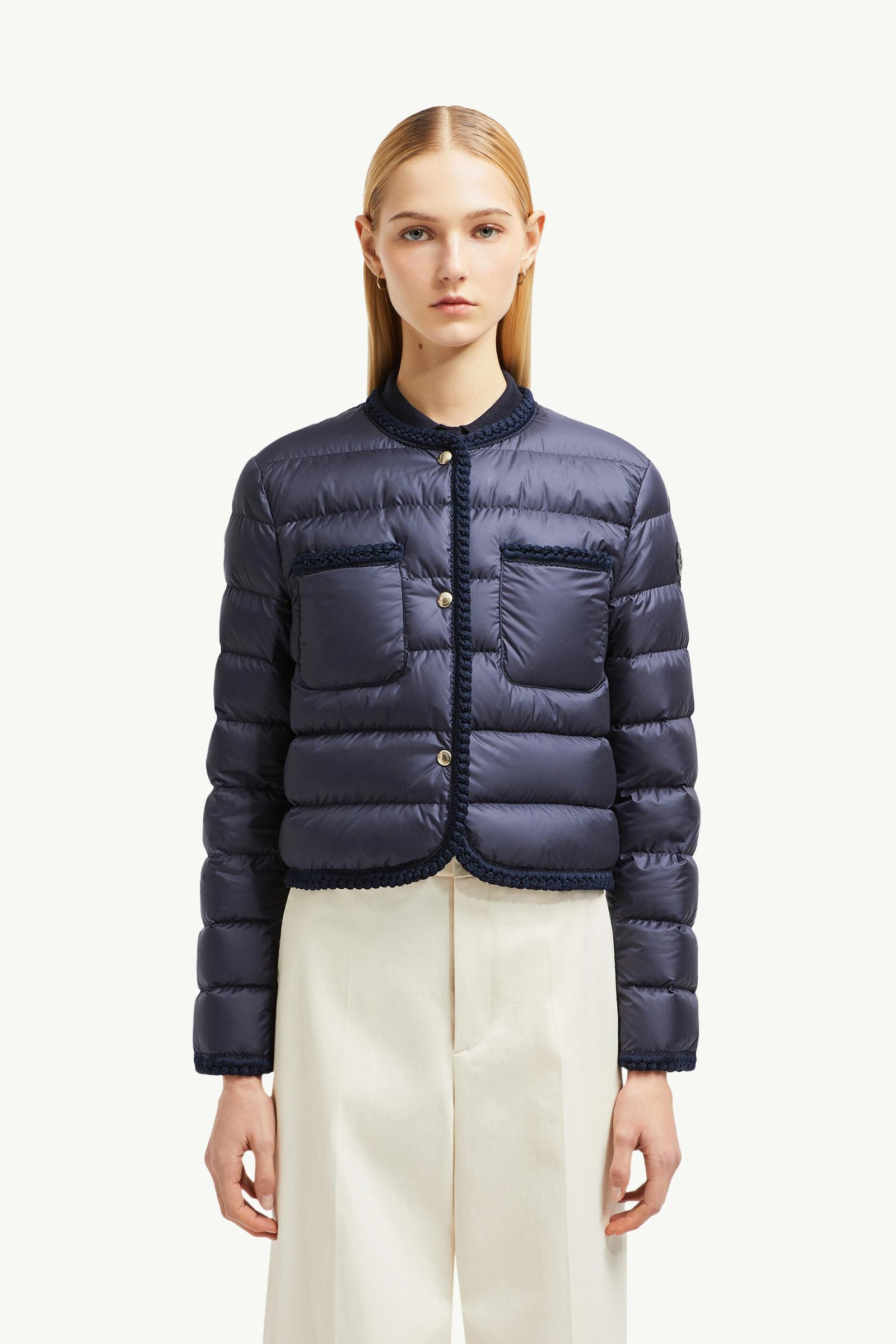 Gencay Braided Trim Short Down Jacket Women Navy Blue Moncler 1