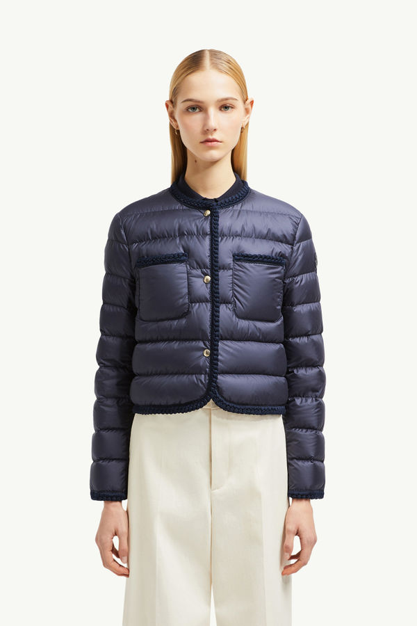 Gencay Braided Trim Short Down Jacket Women Navy Blue Moncler 1