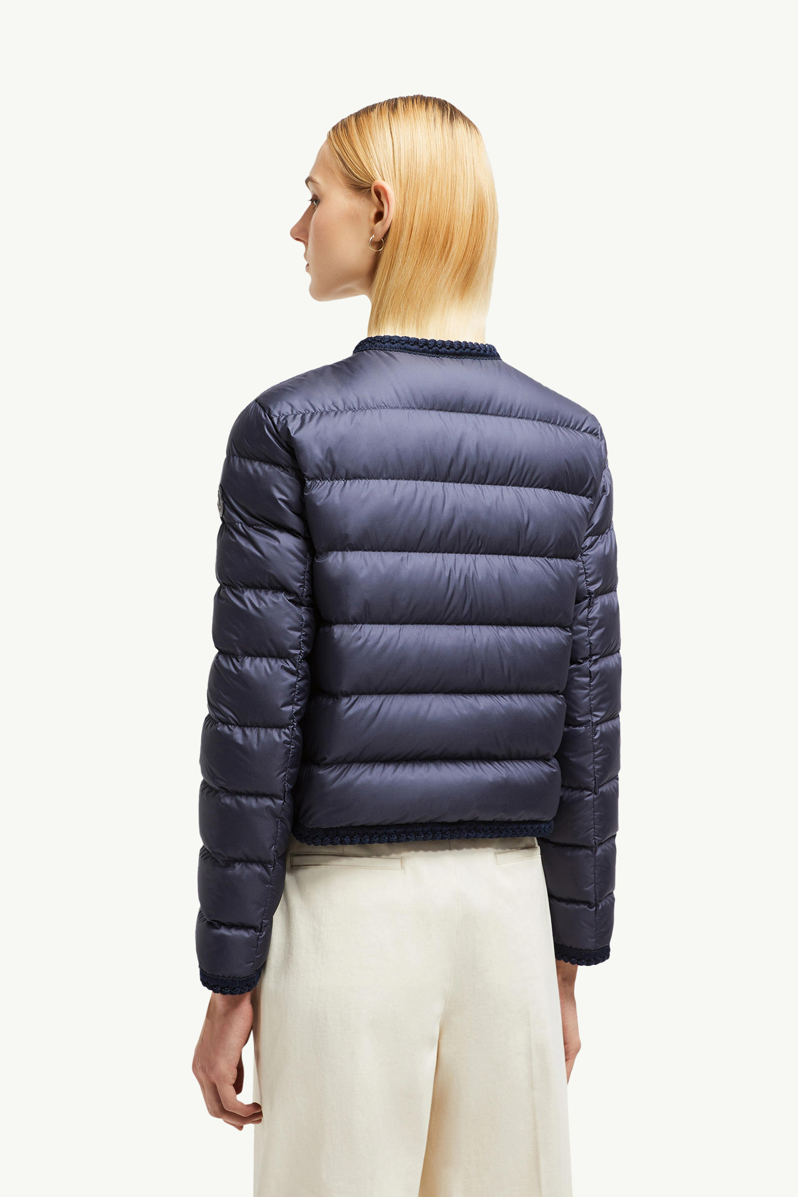 Gencay Braided Trim Short Down Jacket Women Navy Blue Moncler 4