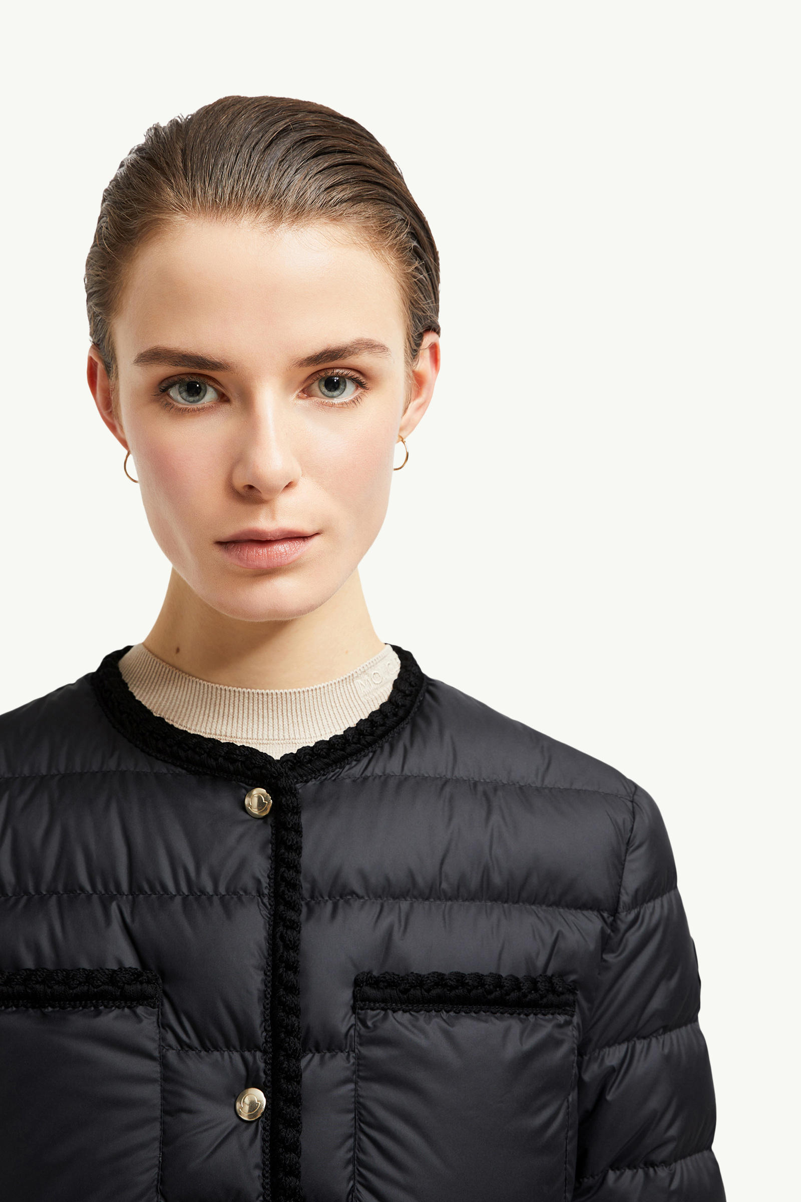 Gencay Braided Trim Short Down Jacket Women Black Moncler 1